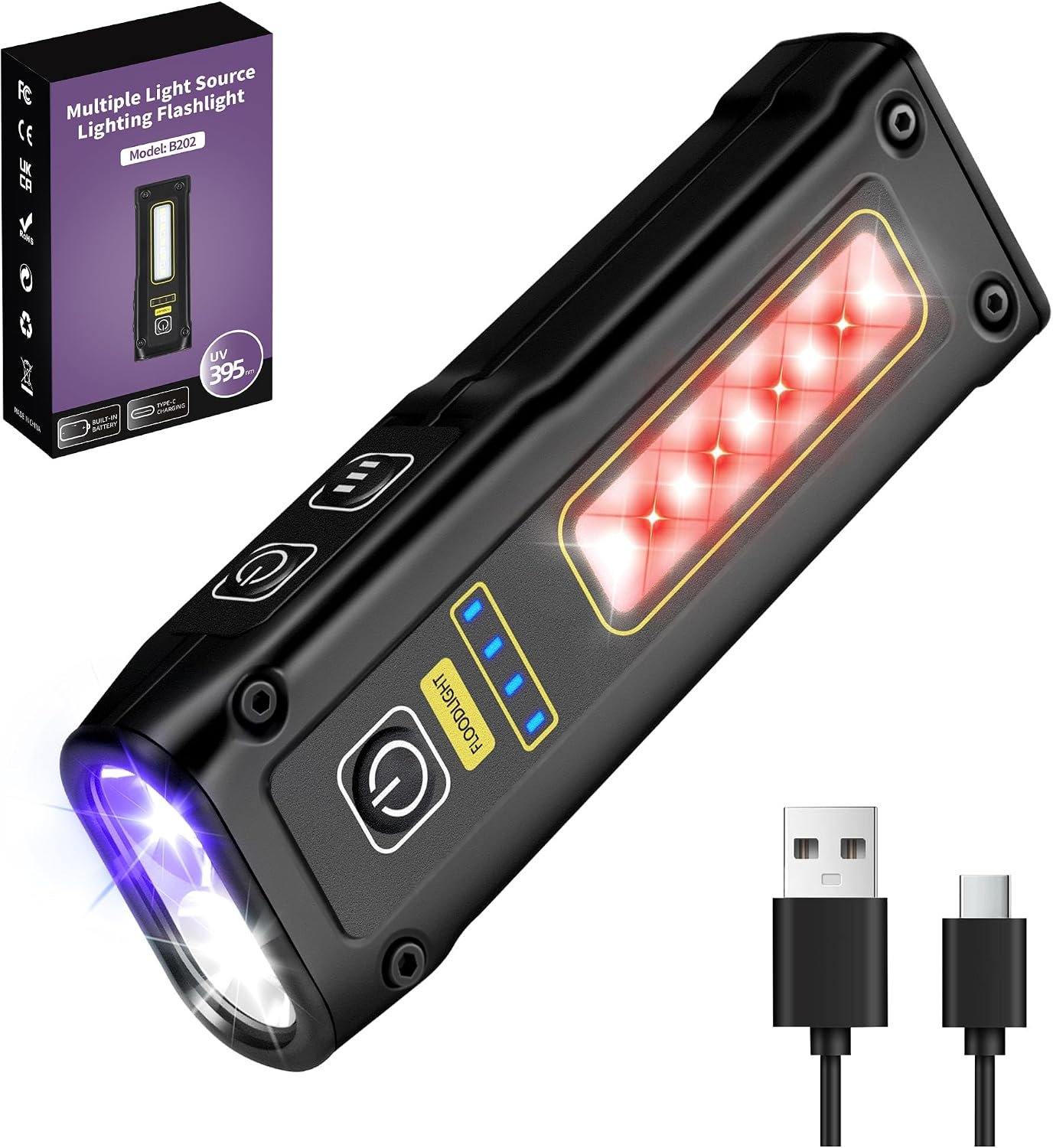Flashlight UV Light 395nm, Blacklight EDC Flashlights Mini LED