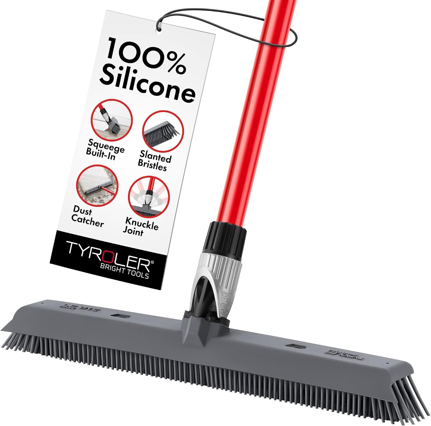 Tyroler 2-in-1 Rubber Broom for Pet Hair | 100% Silicone Broom Head 16.1″