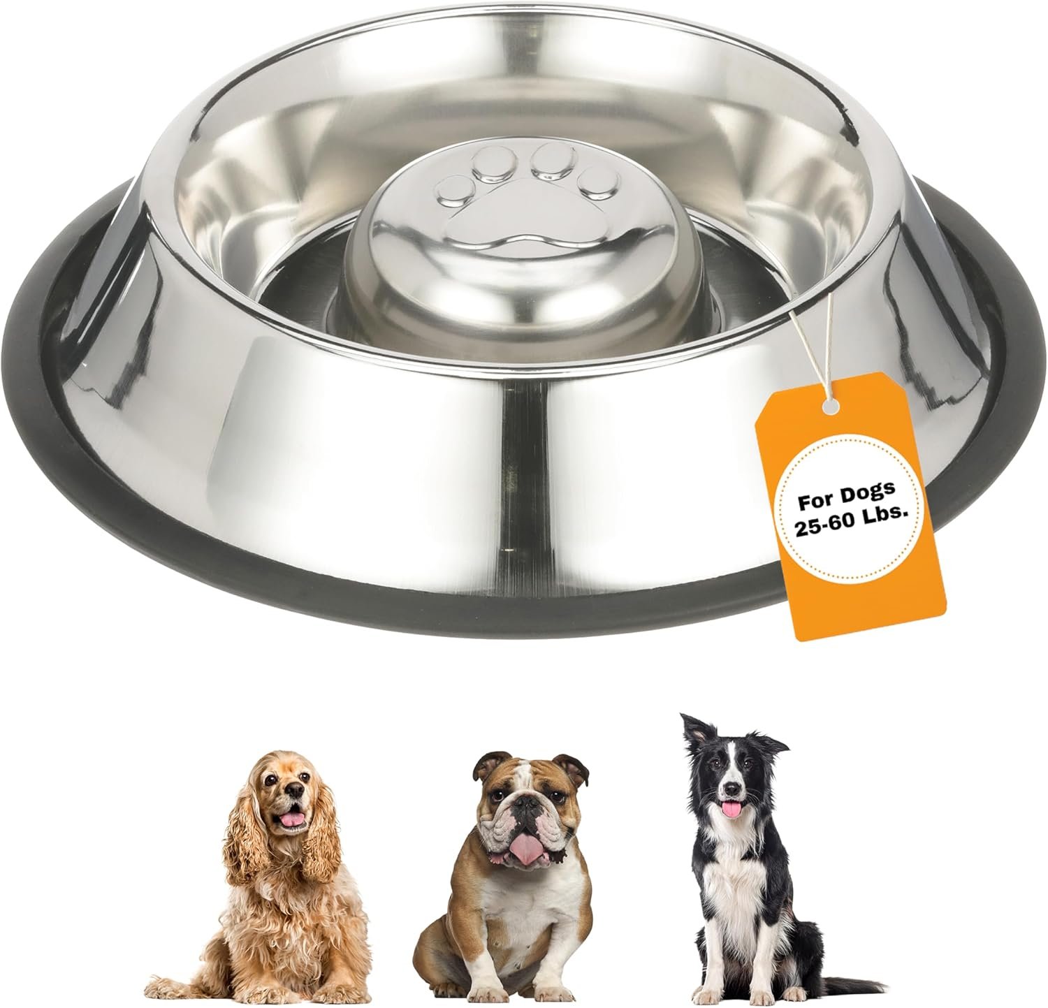 Neater Pet Brands Stainless Steel Slow Feed Bowl – Non-Tip & Non-Skid – Stops Dog Food Gulping, Bloat, Indigestion, and Rapid Eating (3 Cup)