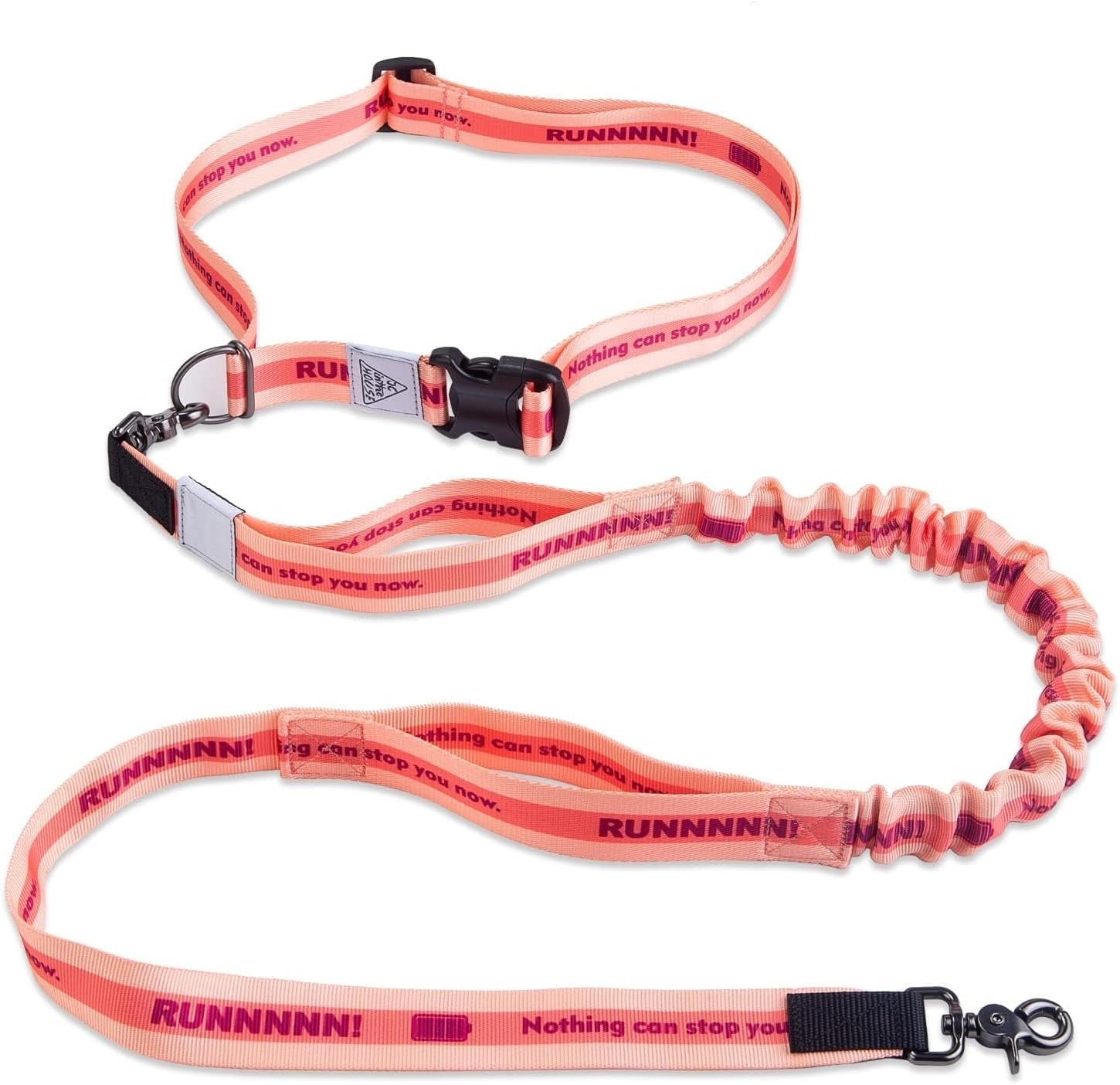 Hands Free Dog Leash,Waist Belt, Shock Absorbing Bungee, Dual Handles, Pink