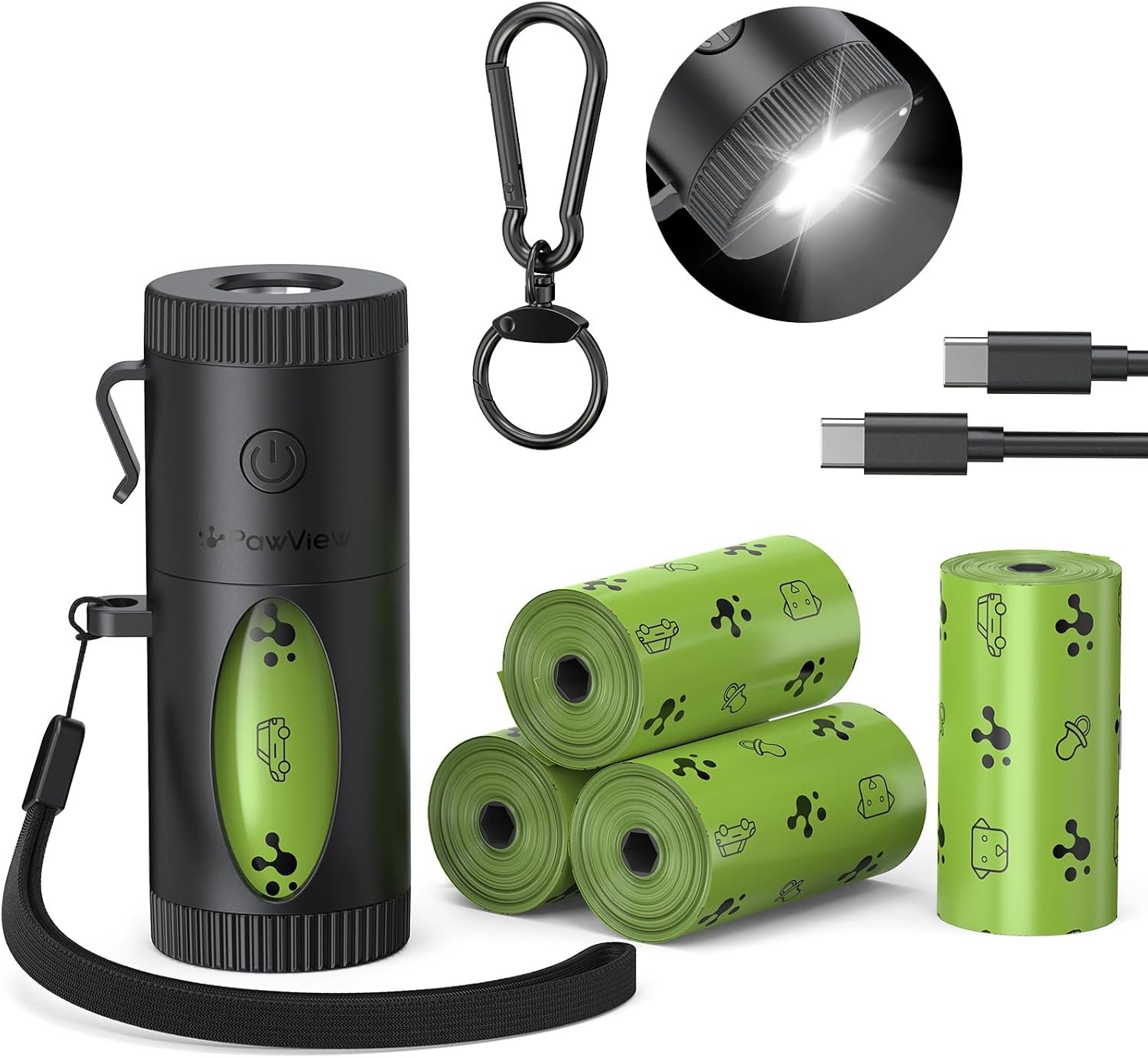 Rechargeable Dog Poop Bag Holder with Flashlight for Leash