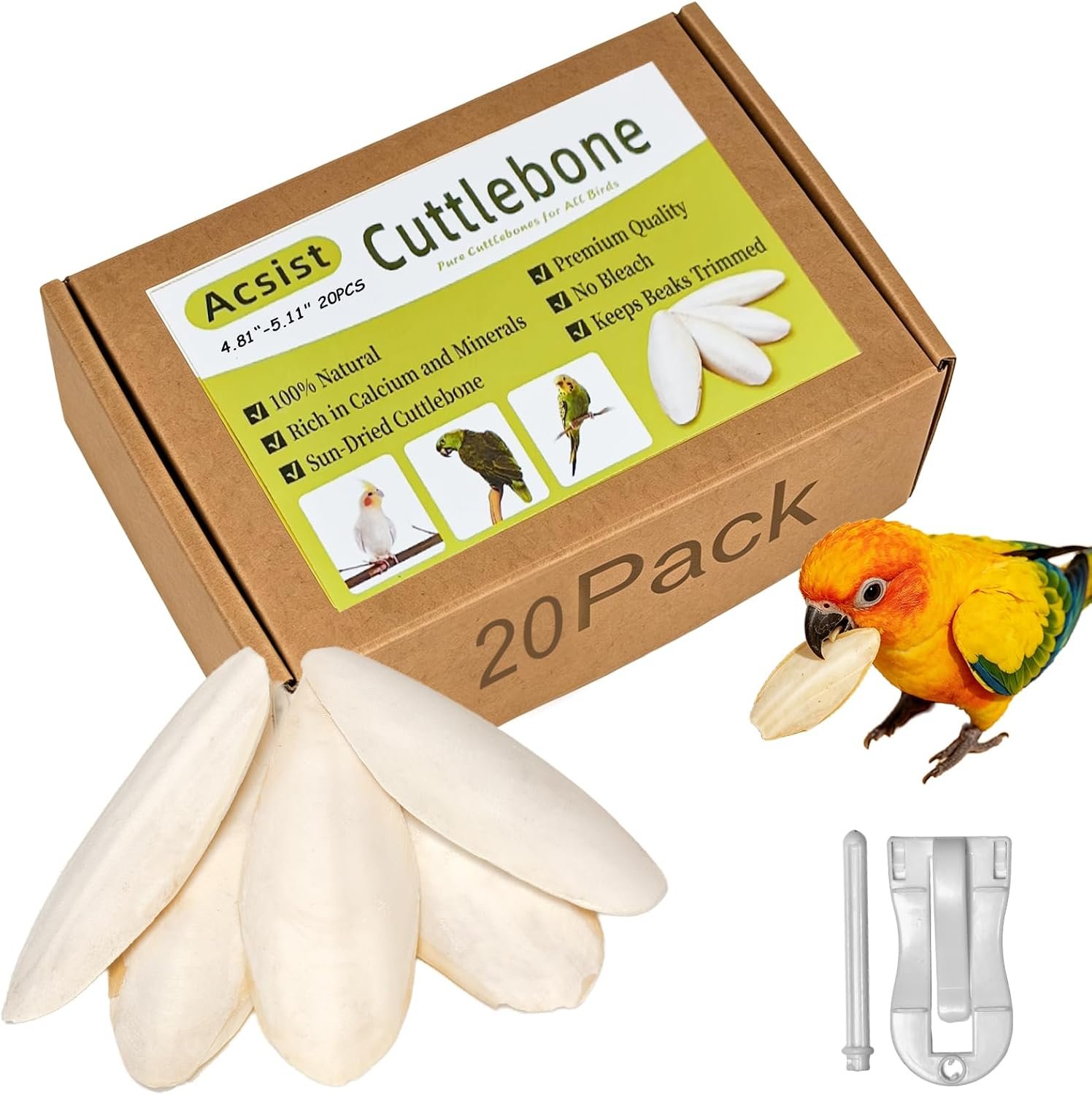 4.8″-5.1″ Cuttlebone for Birds,Parakeets Cuddle Bone Beak Trimming,20 Pcs