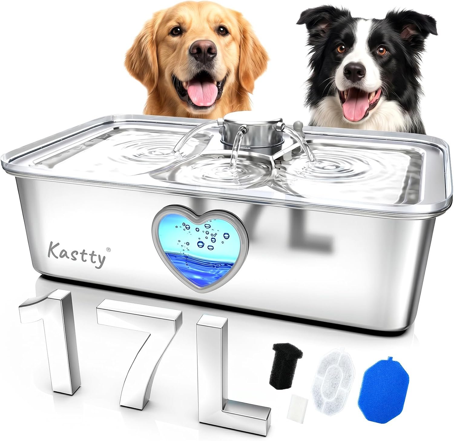 Kastty 4.5Gal Stainless Steel Dog Water Fountain for Pets,17L, Inside, FS87