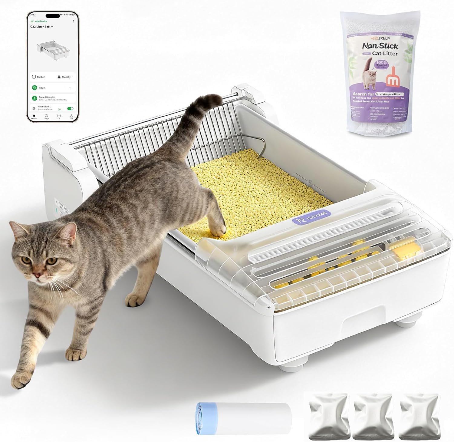 Open Flat Automatic Self Cleaning Cat Litter Box Large Electric Litter Box