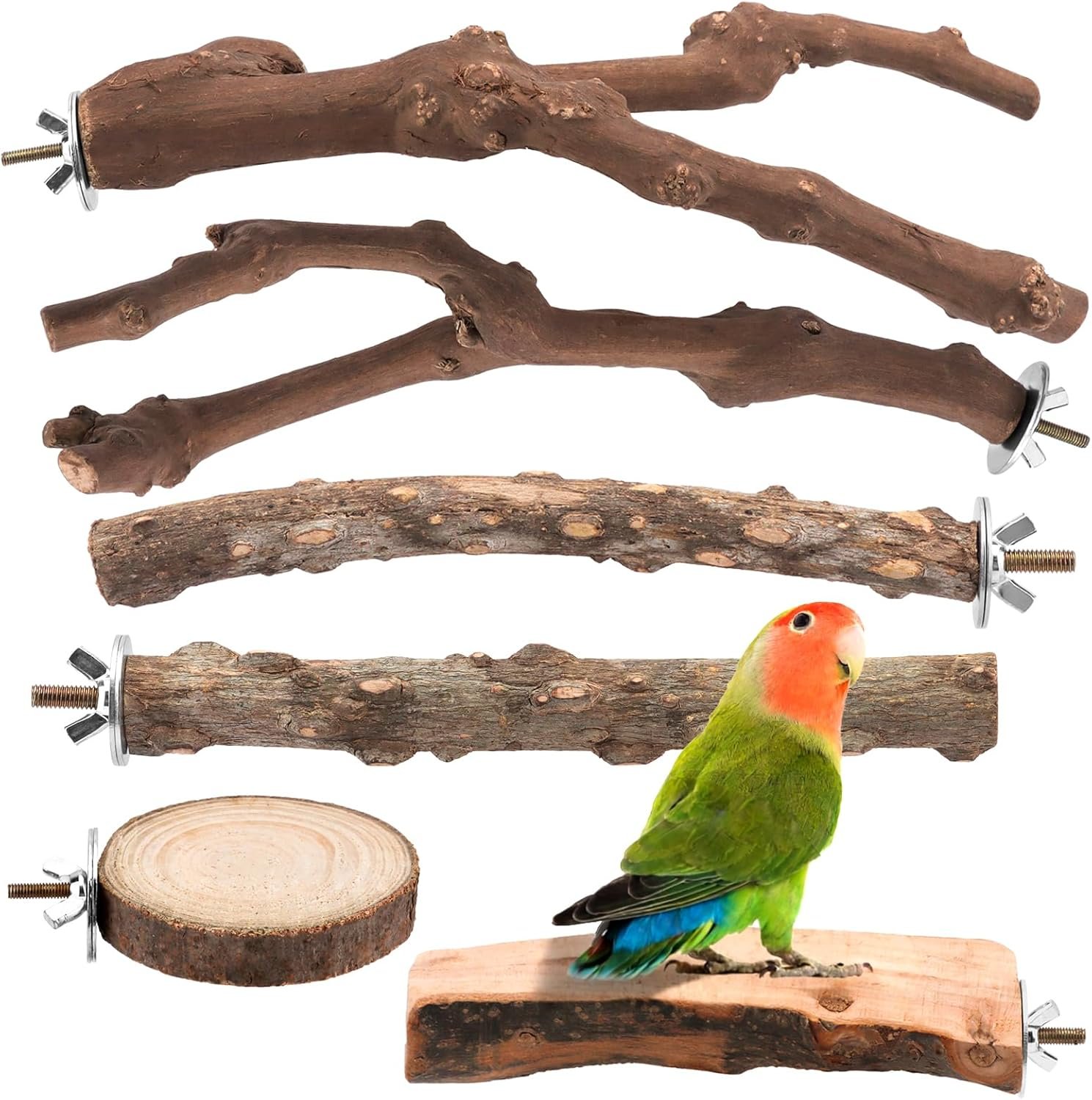 6 Pcs Natural Wood Bird Perch & Platform Set for Cage