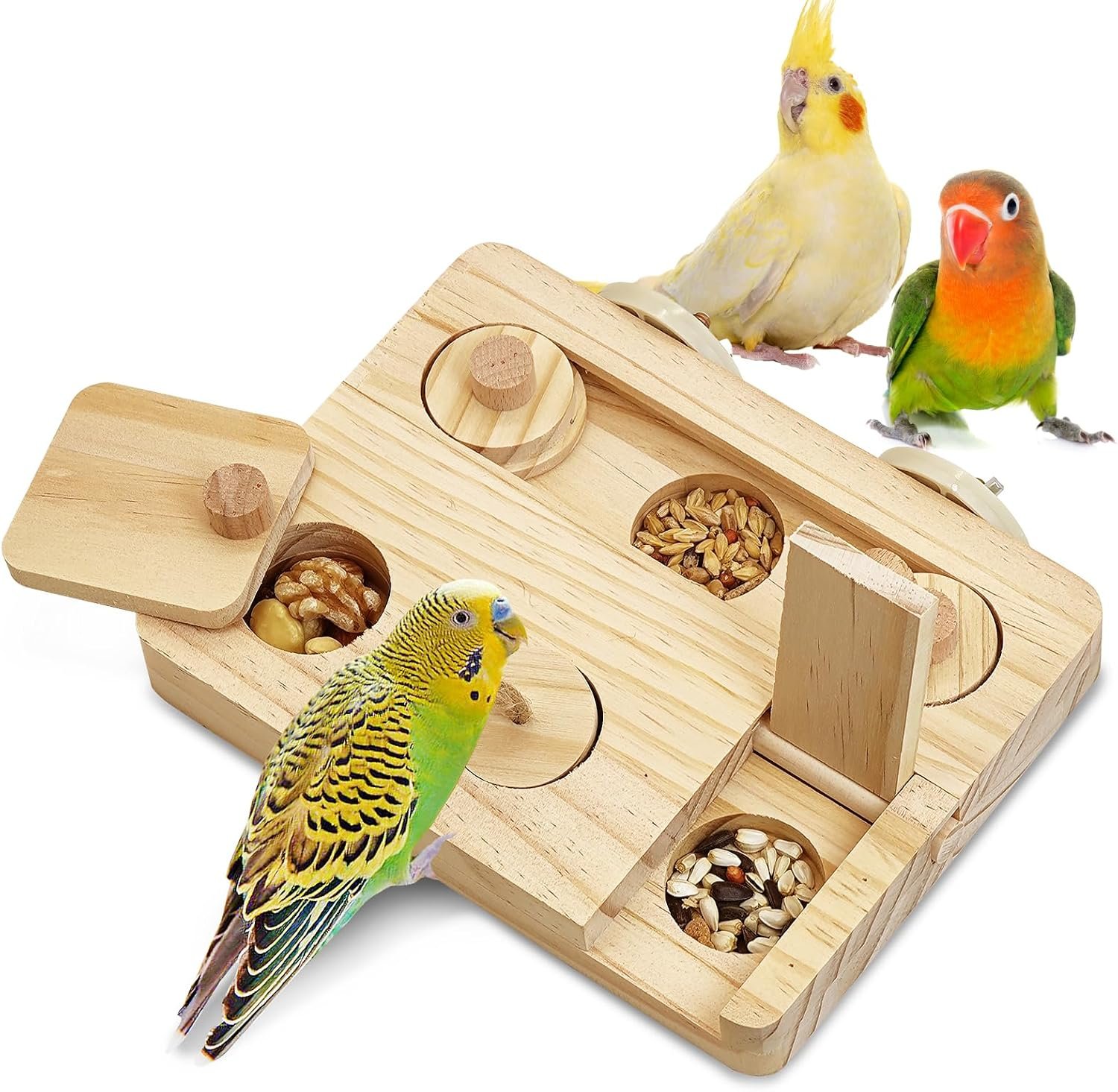 BNOSDM Foraging Toys for Bird Wooden Parrot Cage Puzzle Feeder Training Toy