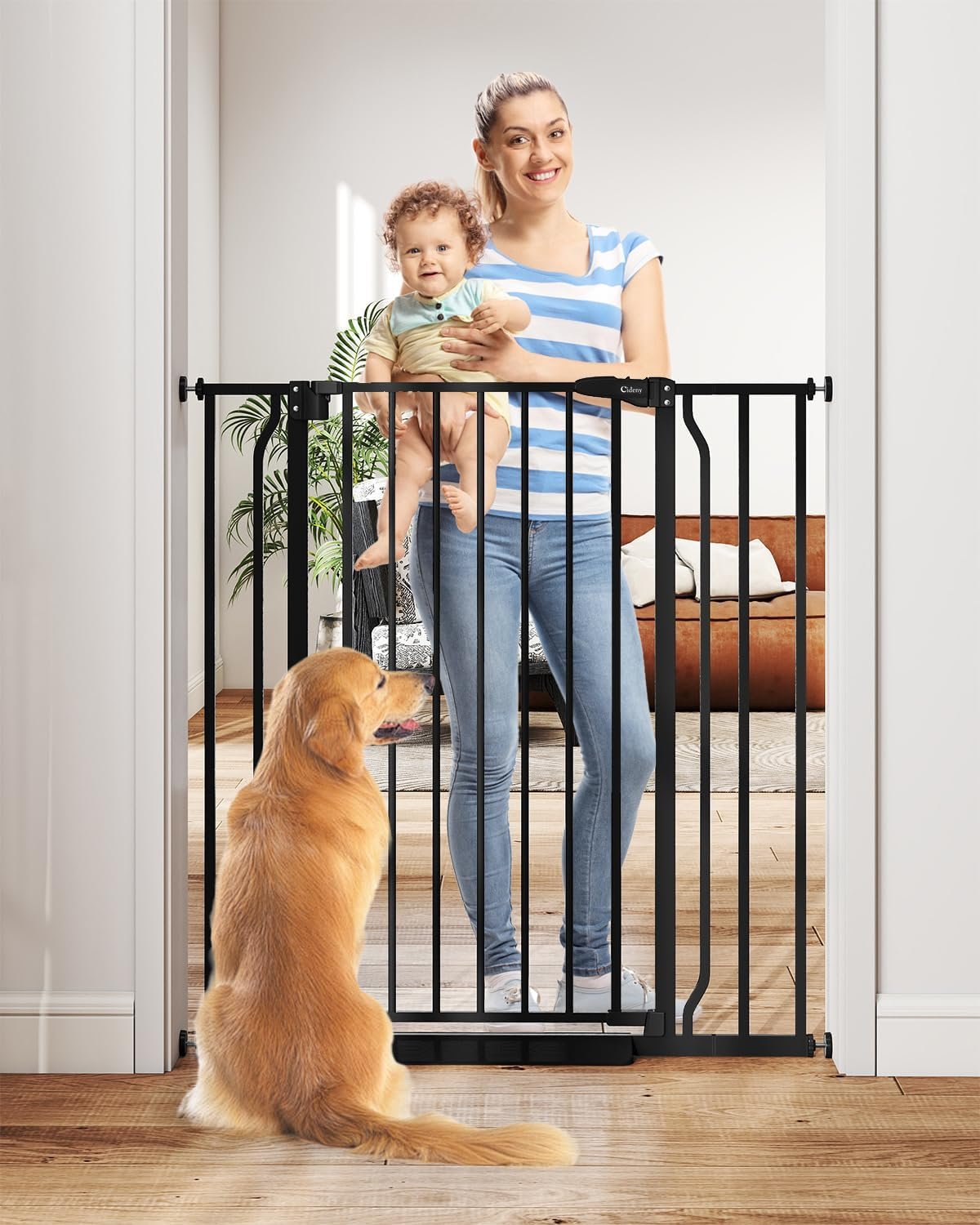 40″ Extra Tall Baby Gate No Drilling, Auto Close Dog Gate, Black