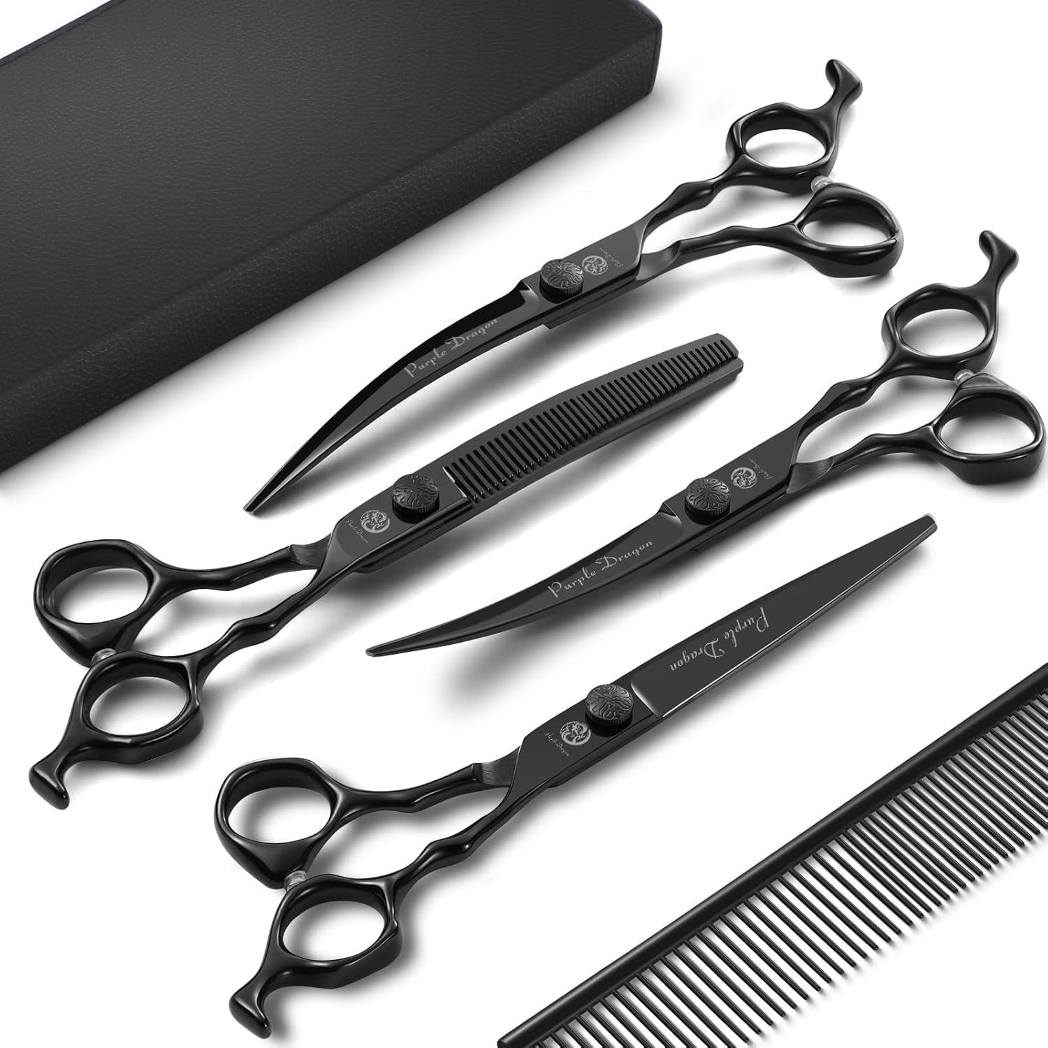 Purple Dragon Dog Grooming Scissors Set – Curved Thinning