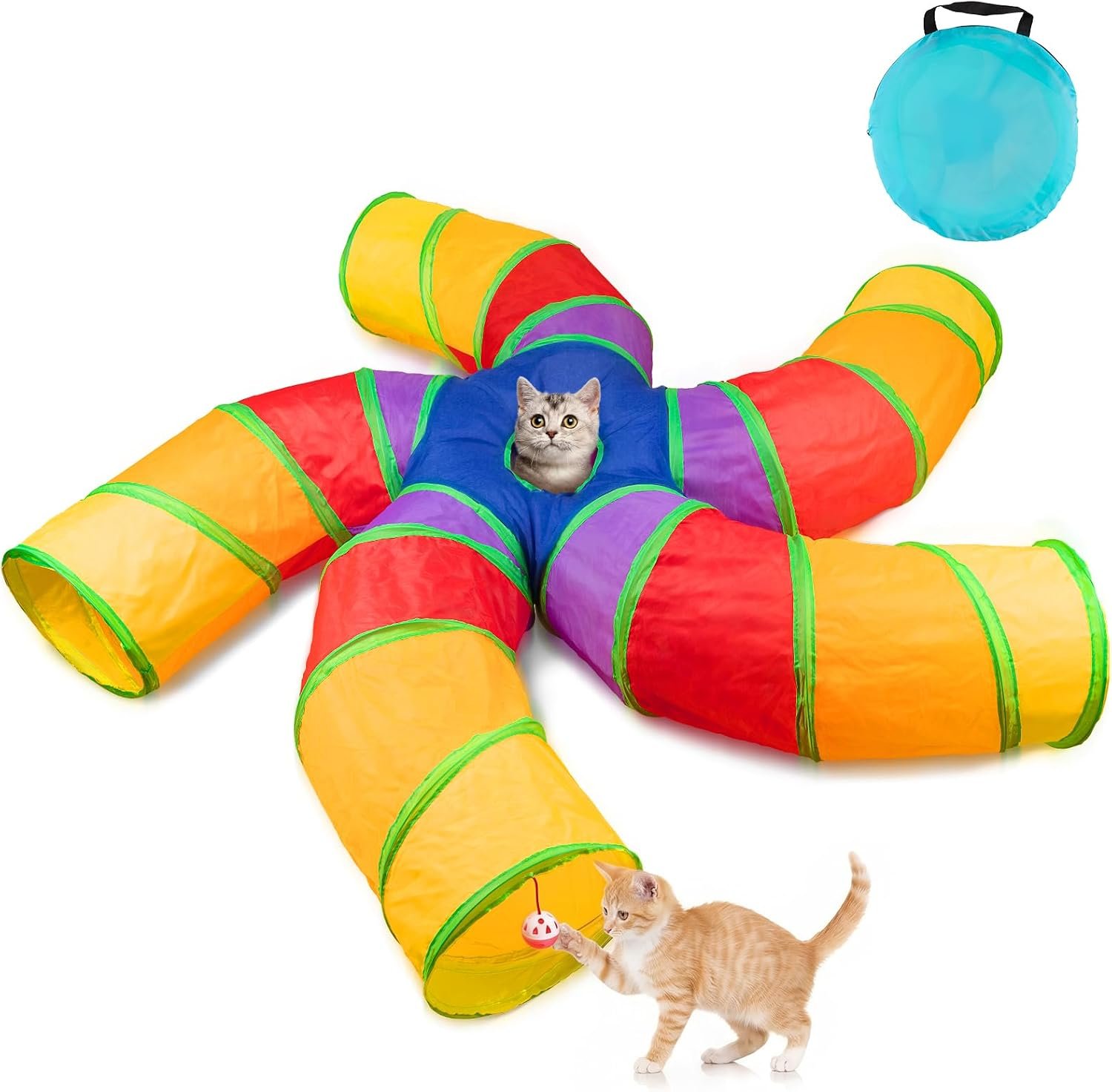 Depets Cat Tunnel for Indoor Cats, Large Collapsible Cat Tube Toys, 5-Way