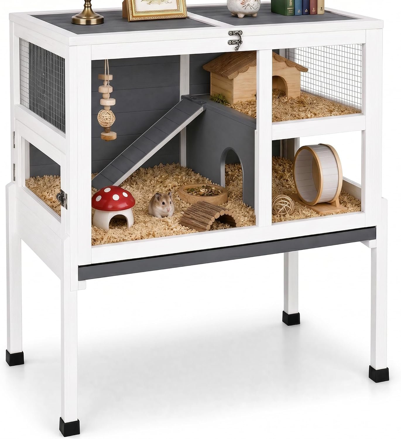 Guinea Pig Cage with Stand, 2-Story Indoor Rabbit Hutch for Small Animals