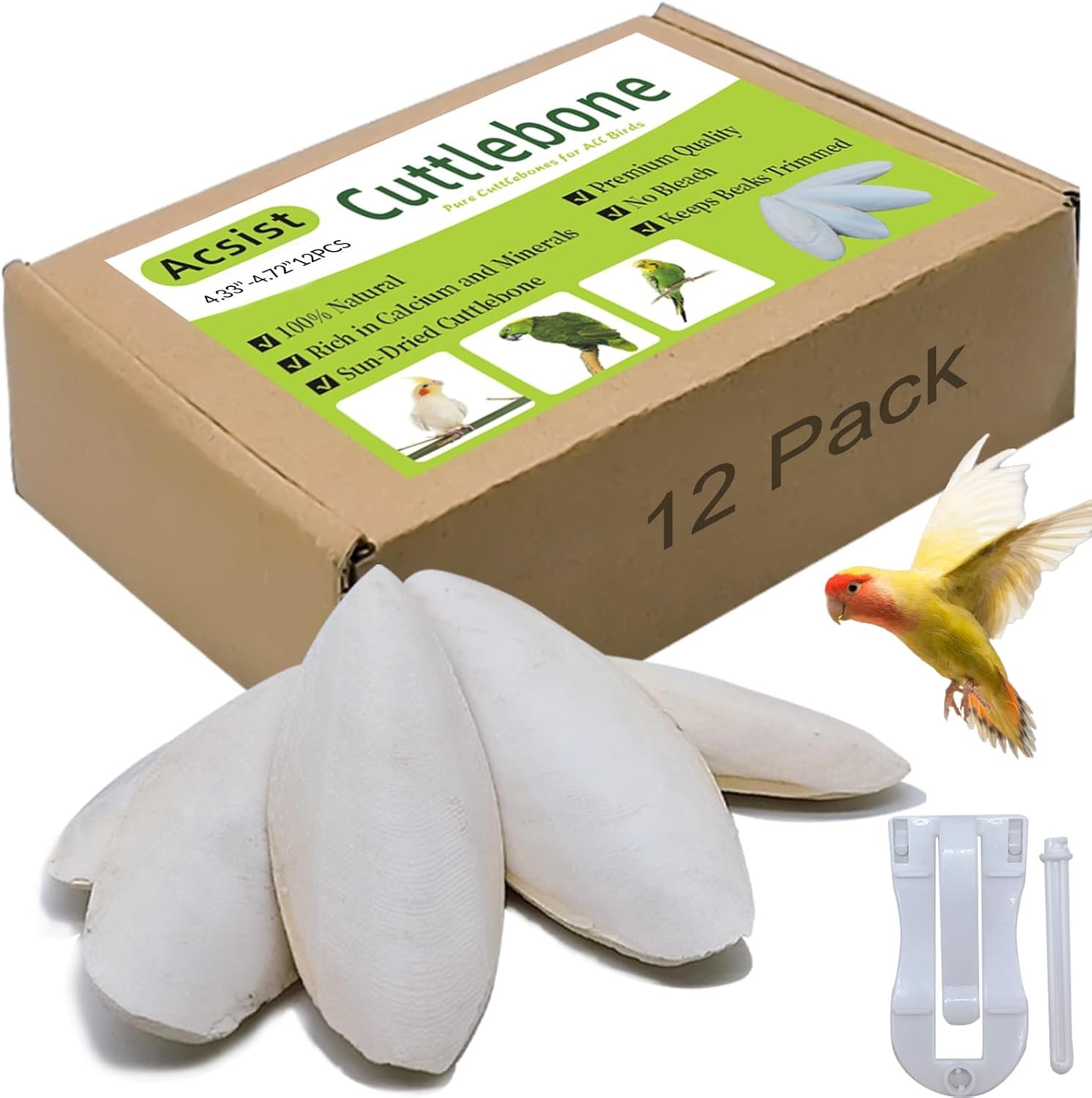 4.3″-4.7″ Cuttlebone for Birds,Natural Cuttlefish Bone for Parakeets,12 Pcs