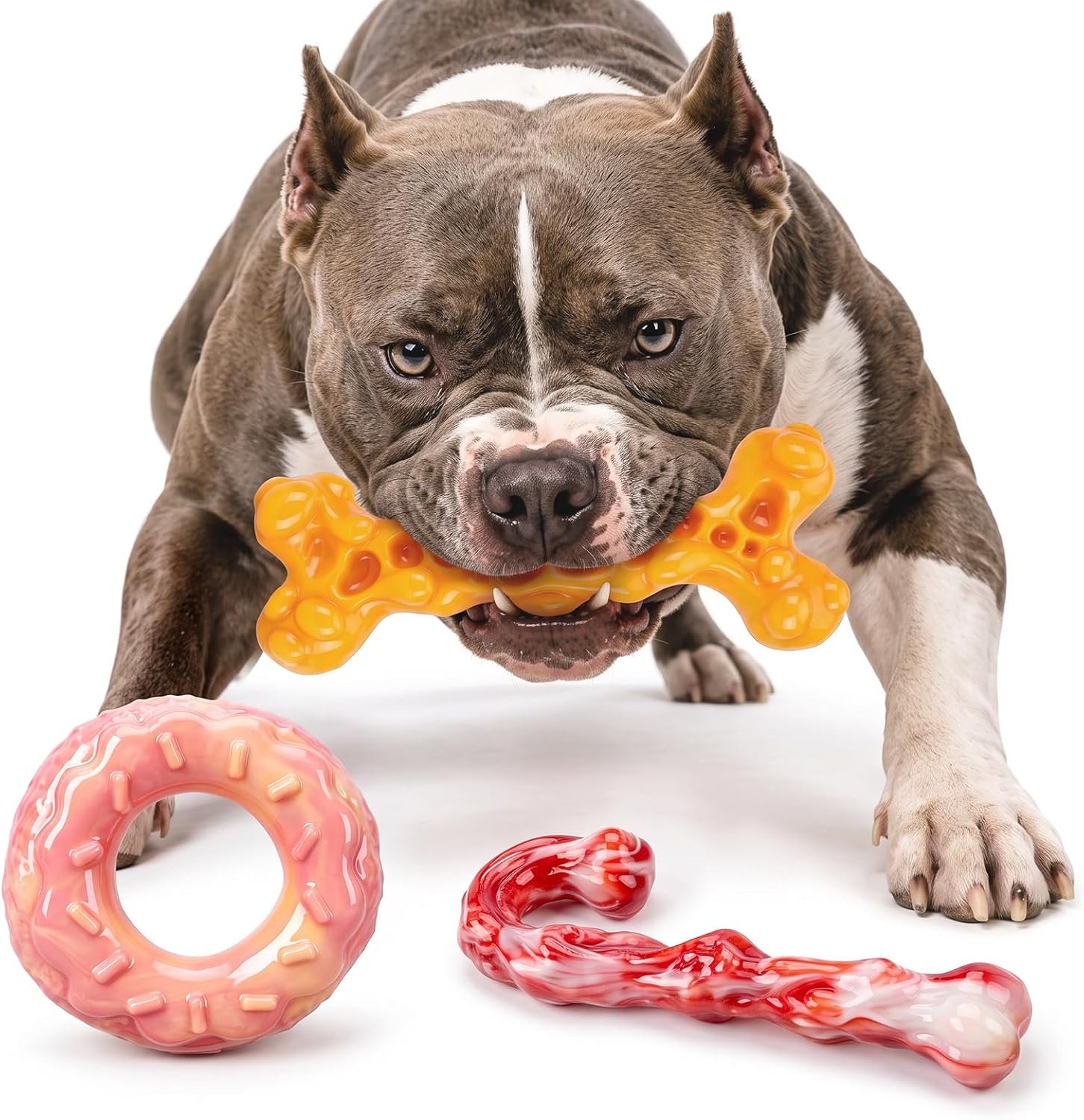 3-Pack Tough Dog Toys for Aggressive Chewers 25-90lbs, Hard Nylon
