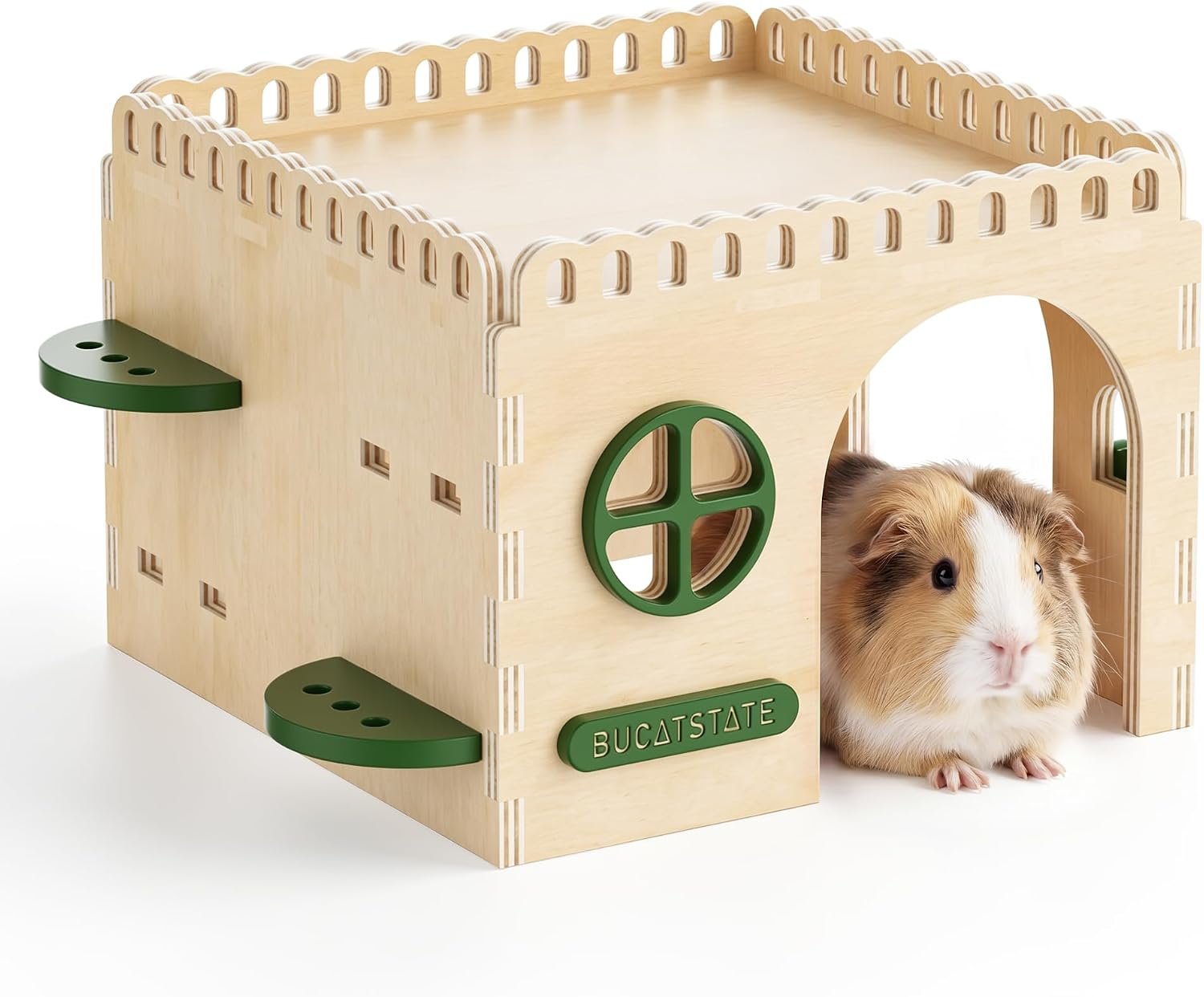 BUCATSTATE Large Wooden Castle Hideout for Guinea Pigs & Hedgehogs