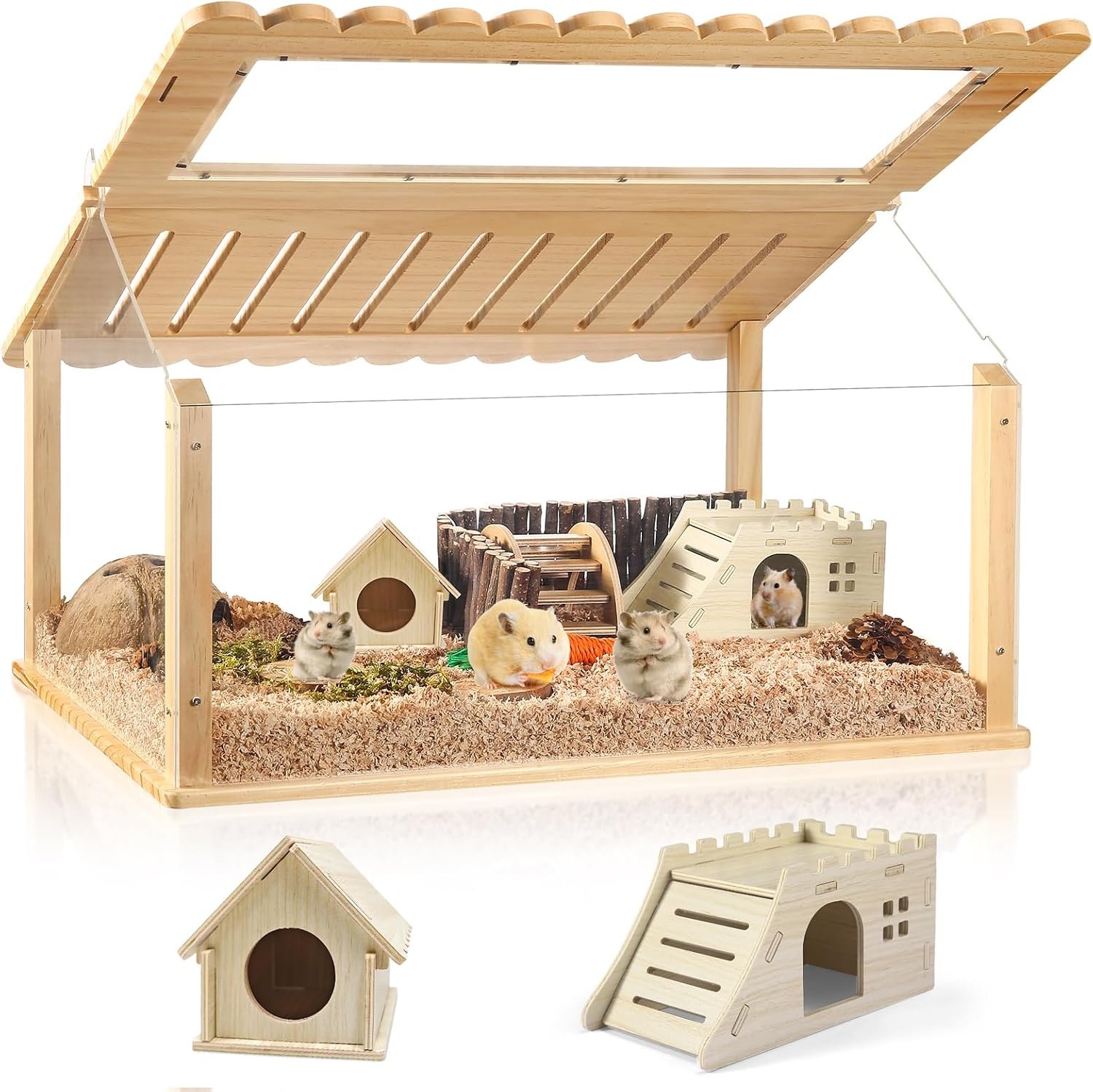 24″ Acrylic Hamster Cage with 2 Hideouts, Large Habitat