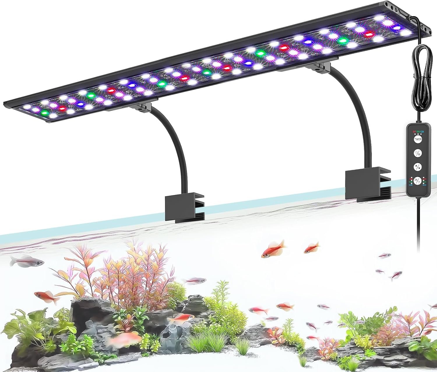 AQQA Clip On Aquarium Light, 24/7 & DIY Mode Full Spectrum Fish Tank Light