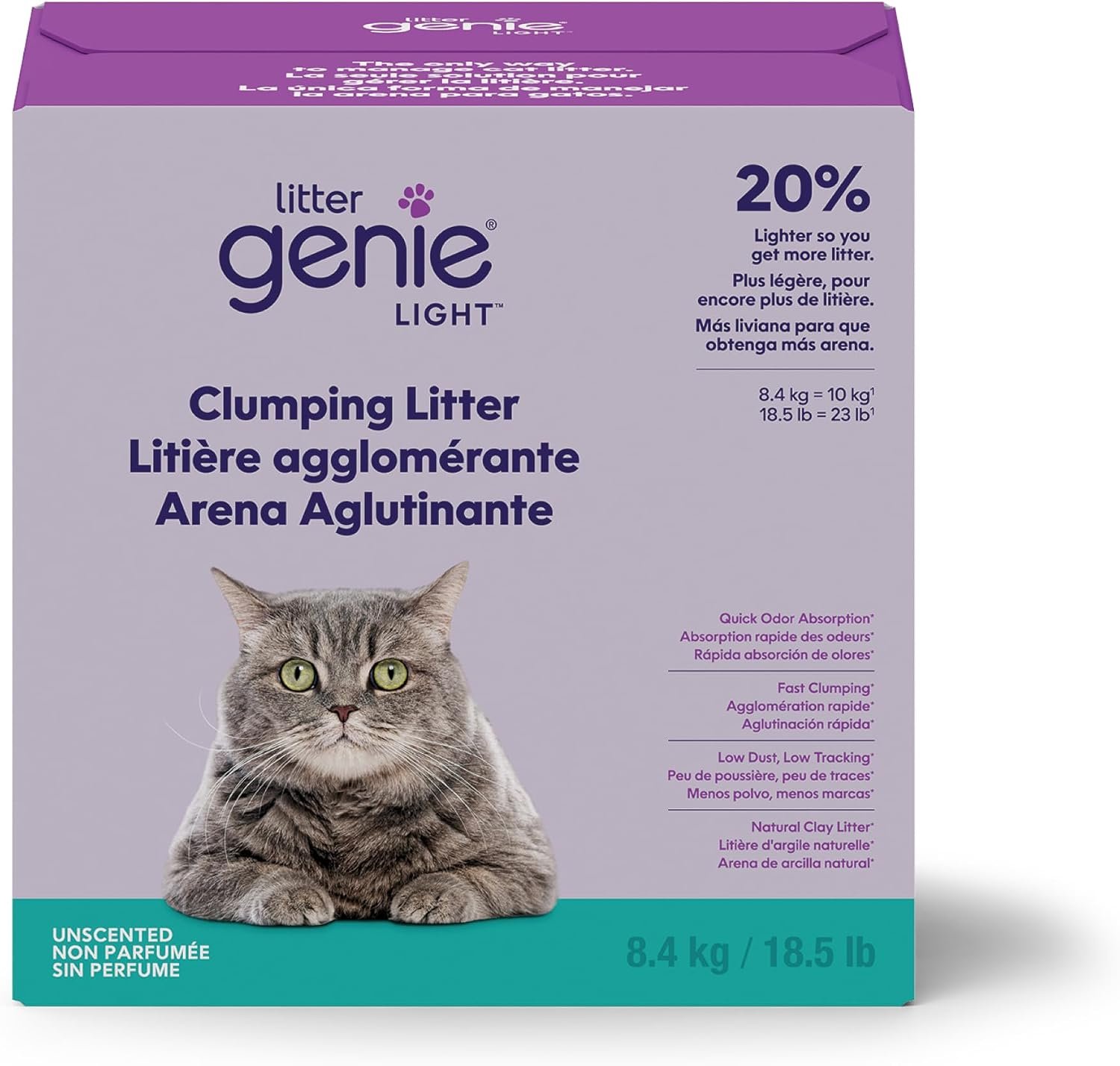 Litter Genie Light Clumping Cat Litter 18.5 lb, Unscented, Low Dust
