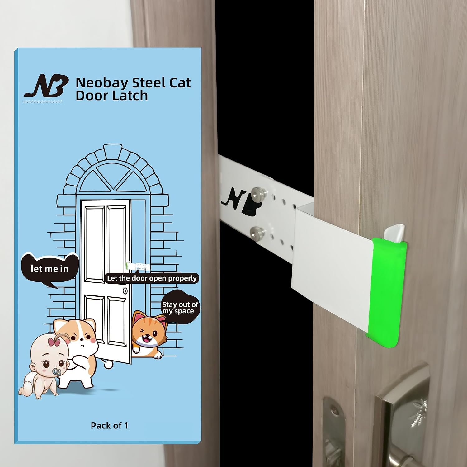 Neobay Steel Cat Door Latch, Adjustable Door Prop, Keeps Dogs Out