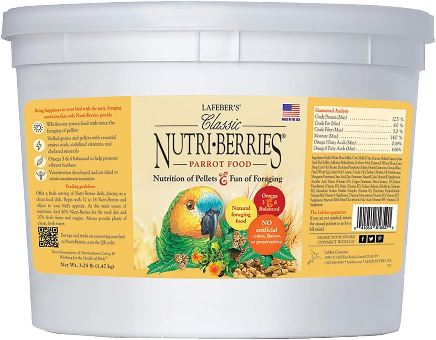 LAFEBER’S Classic Nutri-Berries Pet Bird Food, for Parrots, 3.25 lb