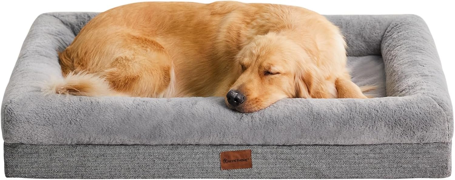 BFPETHOME Orthopedic Dog Bed for Large Sized Dogs – Washable Dog Couch Bed with Bolster Sides, Removable Waterproof Cover, Non-Slip Base, Comfortable Pet Bed for Better Sleeping