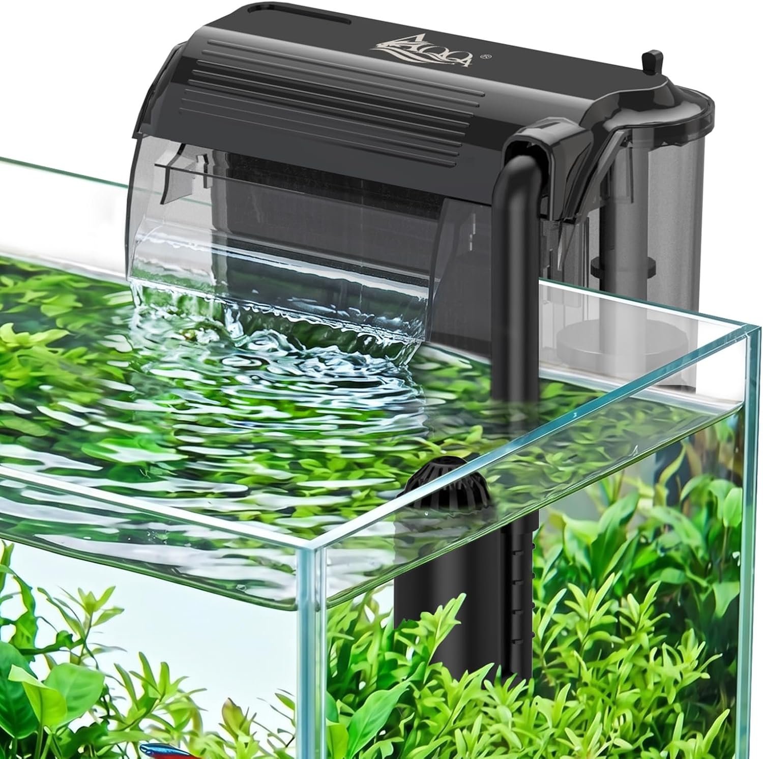 AQQA Aquarium Hang on Back Filter Slim Quiet HOB Power Filter for Fish Tank