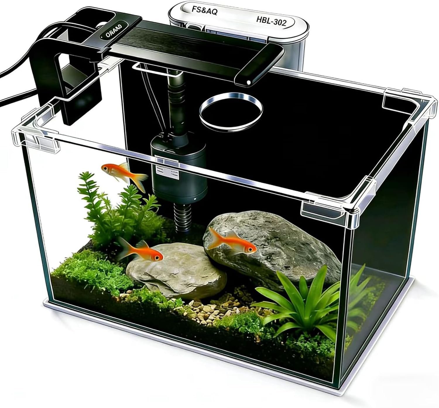 FS&AQ 5 Gallon Betta Fish Tank with Filter Light and Lid Small Aquarium Starter Kit Perfect for Desktops Offices or Beginners