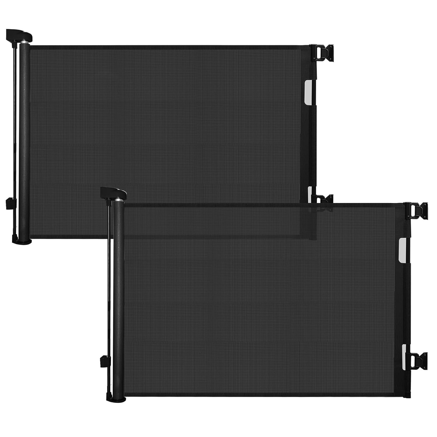 (2 Pack) Retractable Baby Gate for Stairs & Doorways,55″ Wide x 33.6″ Tall Easy Installation Mesh Dog Gate for Indoor & Outdoor Use,Pet and Dog Safety Gate for Hallways(Black)