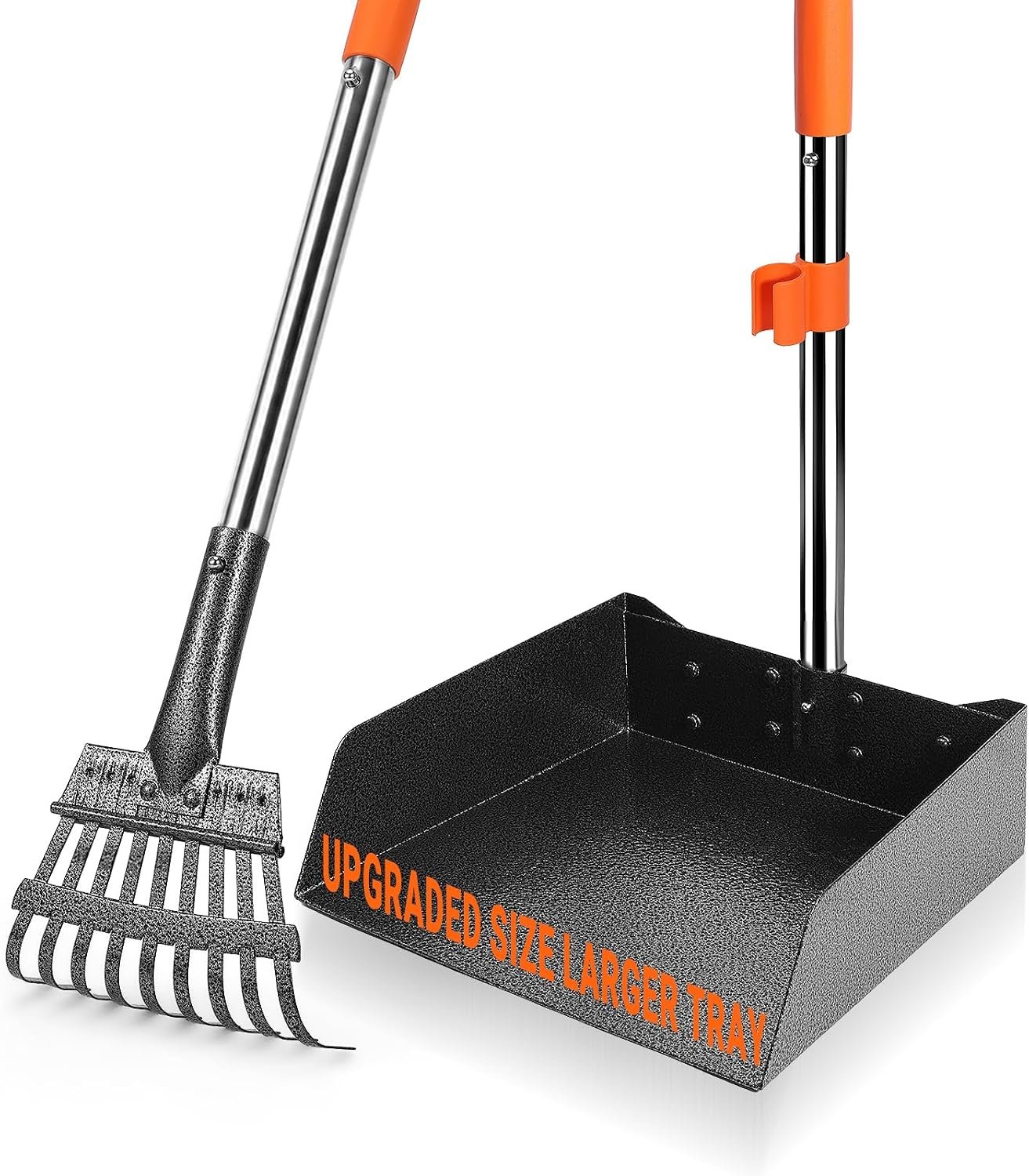 LEVELEVE Dog Pooper Scooper, Long Handle Stainless Metal Extra Large Tray and Rake Set for Medium Small Dogs, Heavy Duty to use on Grass, Dirt or Gravel