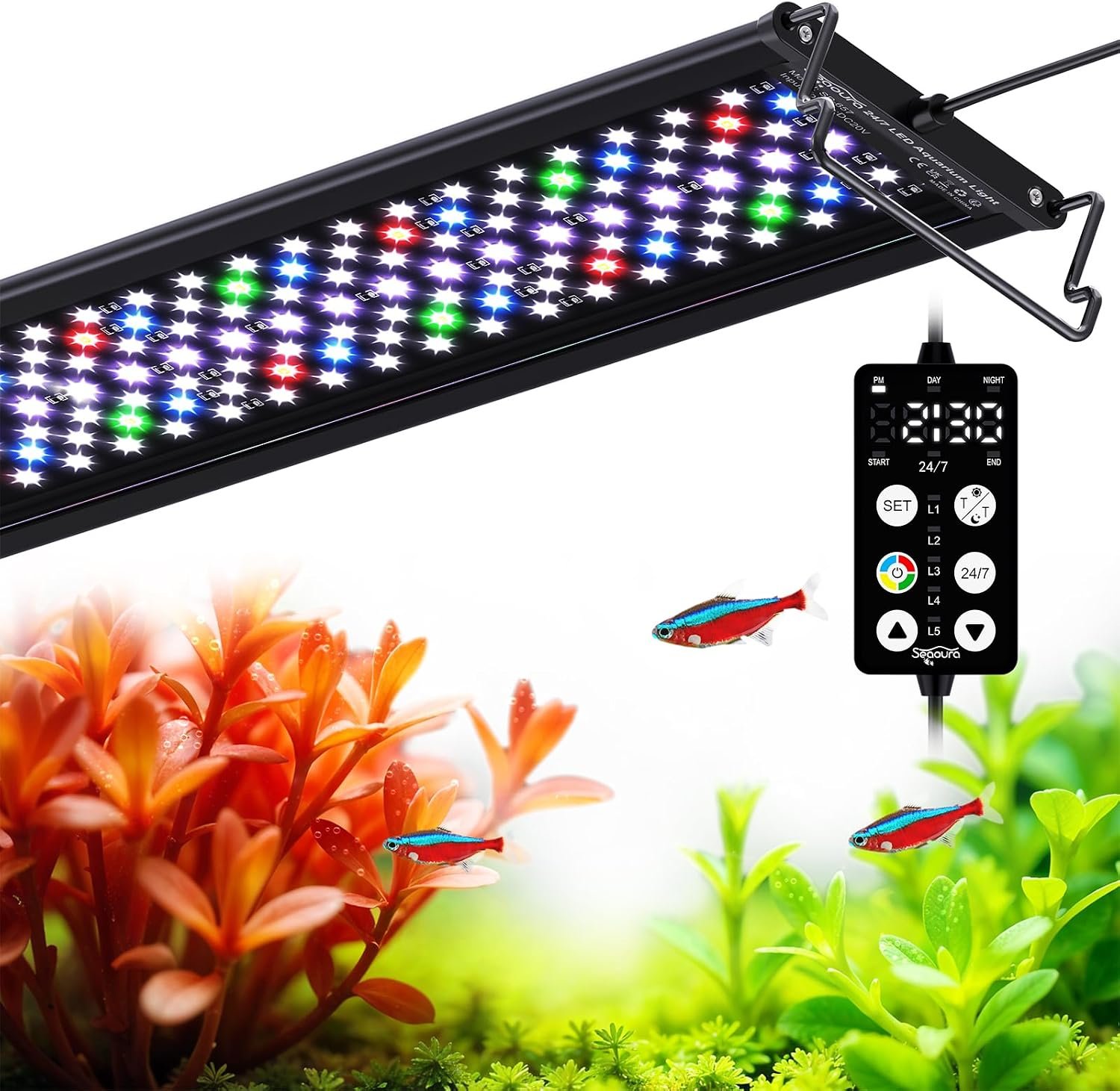 SEAOURA Full Spectrum Aquarium Light with 24/7 Timer for 12-18in Fish Tank