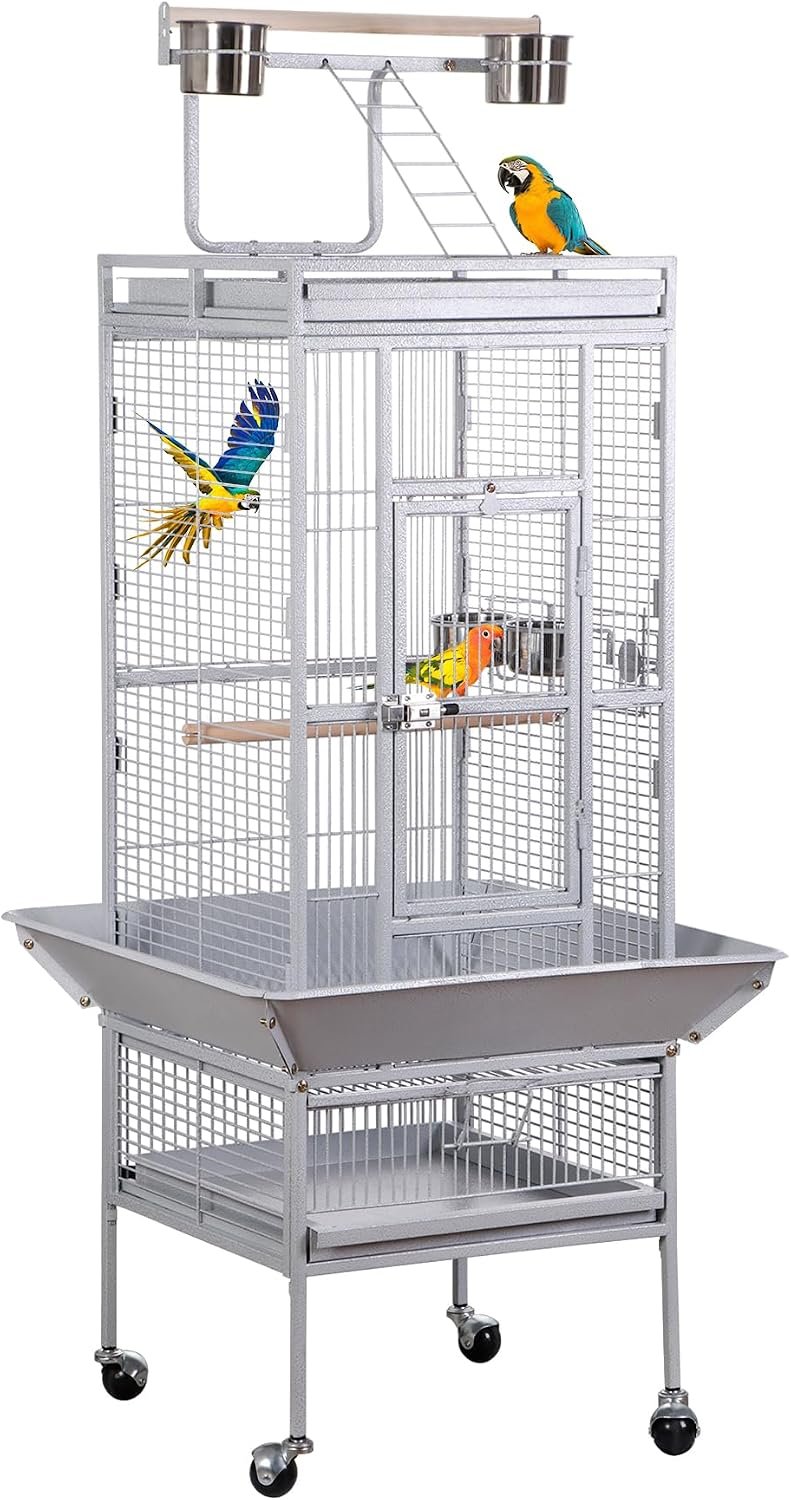 Nova Microdermabrasion 61 Inches Large Bird Cage Play Top Parrot Cockatiel Parakeet Chinchilla Macaw Cockatoo Cage W/Stand Perch Pet Supplies, White