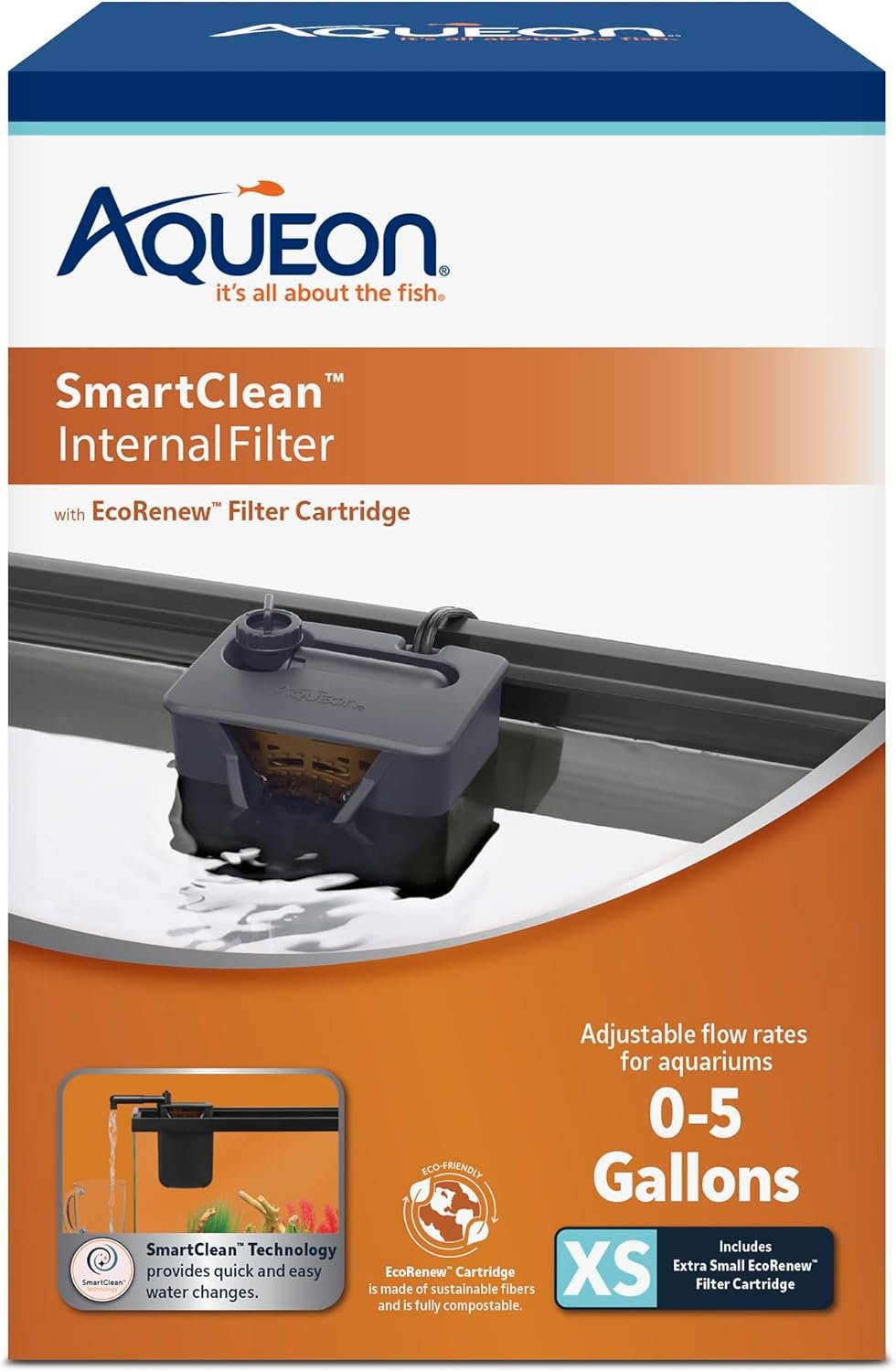 Aqueon QuietFlow Internal Filter with SmartClean Technology, Extra Small