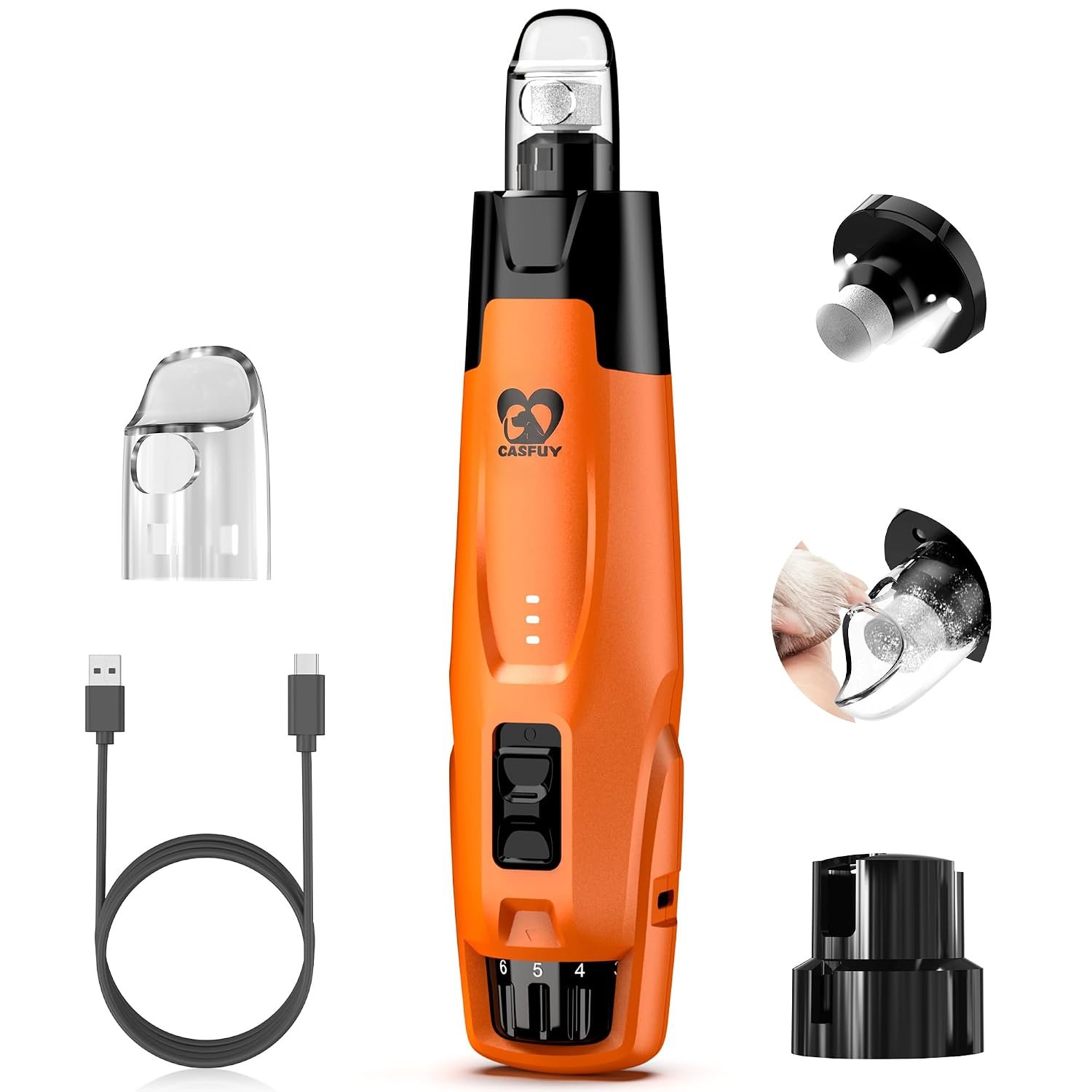 Casfuy New 6-Speed Dog Nail Grinder – Whisper Quiet Safe Pet Nail Trimmers