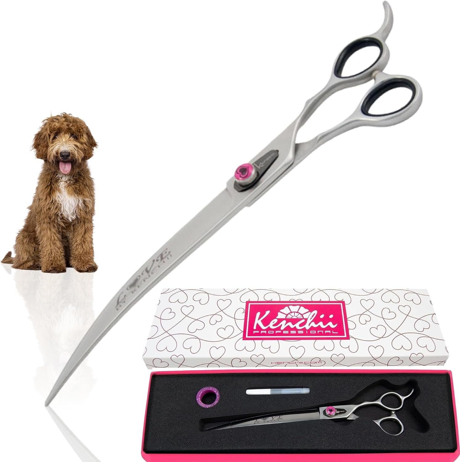 Kenchii Love Dog Grooming Shears, 9in Curved