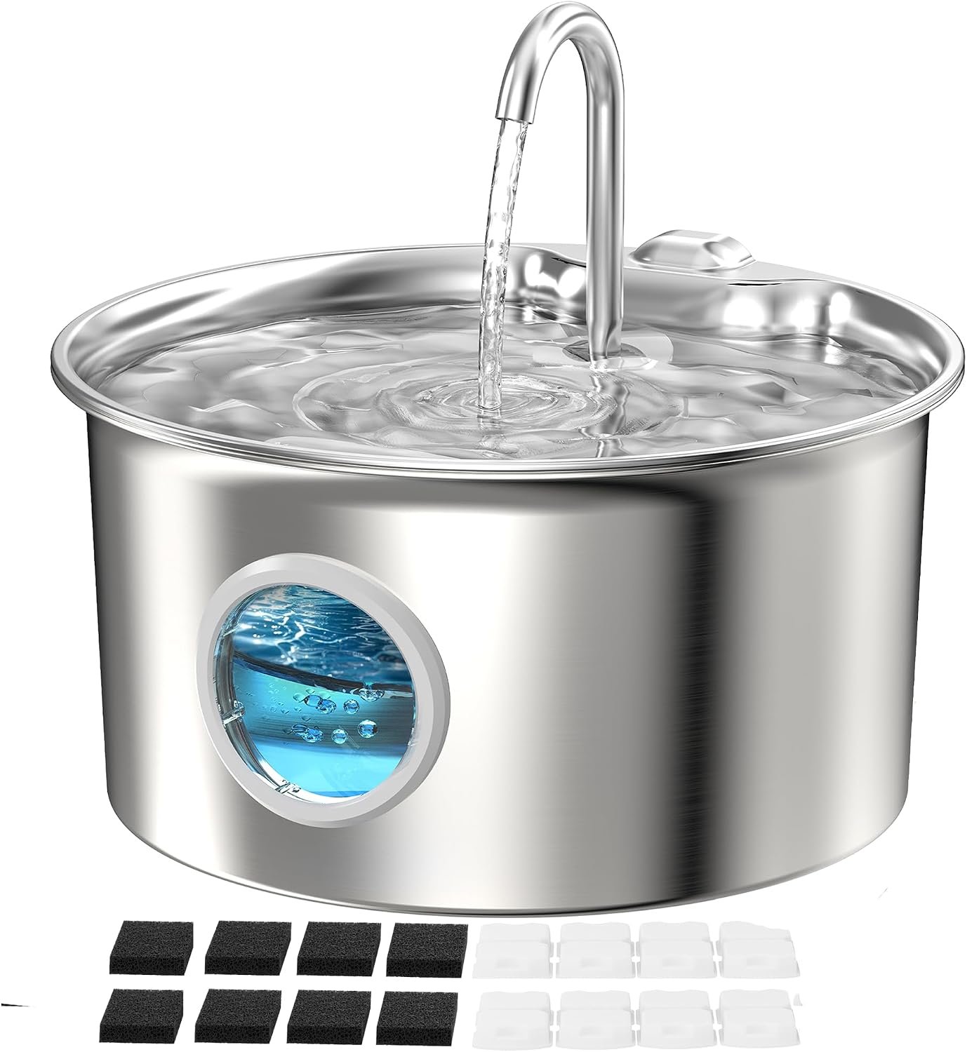 Pet Water Fountain Stainless Steel: 8 Filters + 8 Sponges Cat Fountains