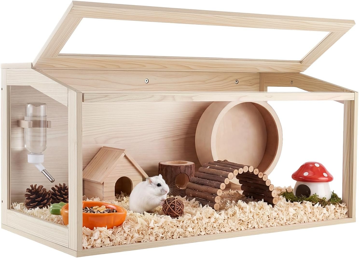 VEVOR Wooden Hamster Cage 40.1″x20.4″x20.1″ 270° Viewing Hamster Habitat, Chewproof Acrylic Small Animal Cage with Openable Top, Large Pet Enclosure for Syrian/Dwarf Hamsters, Guinea Pigs & Gerbils