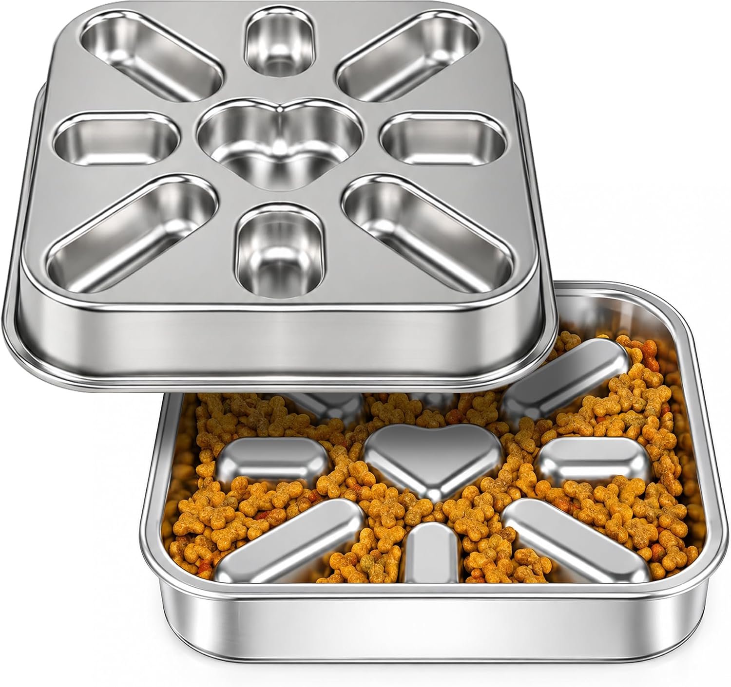 Slow Feeder Dog Bowls with Non-Slip Mat, Stainless Steel Metal Slow Feeder for Small & Medium Dogs, 2.5 Cups Pet Bowl for Fast Eaters, Slows Down Eating, Dishwasher Safe, Anti-Gulping Dog Bowl