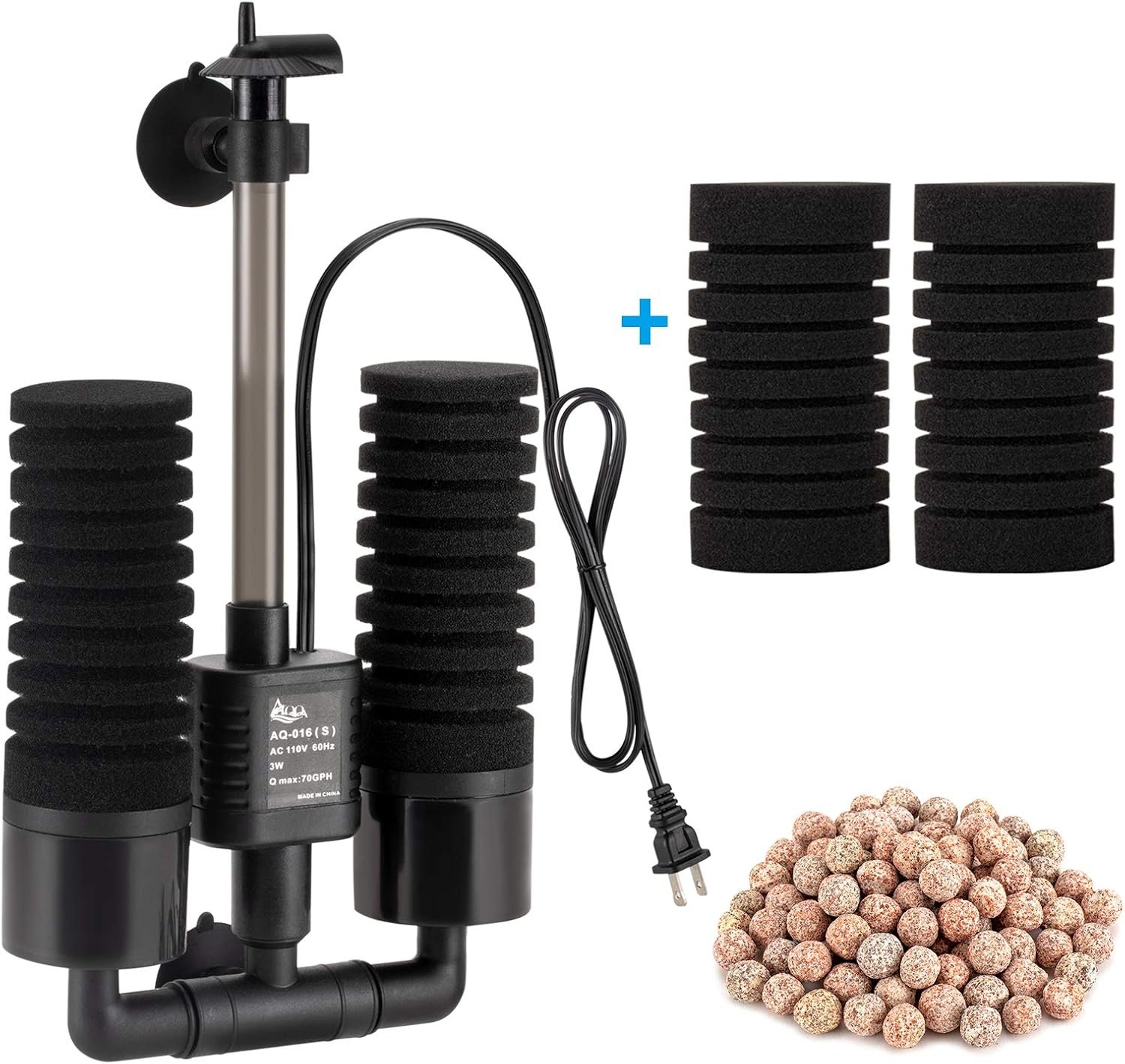 AQQA Aquarium Sponge Filter, Power Driven Double Biochemical Water Filter