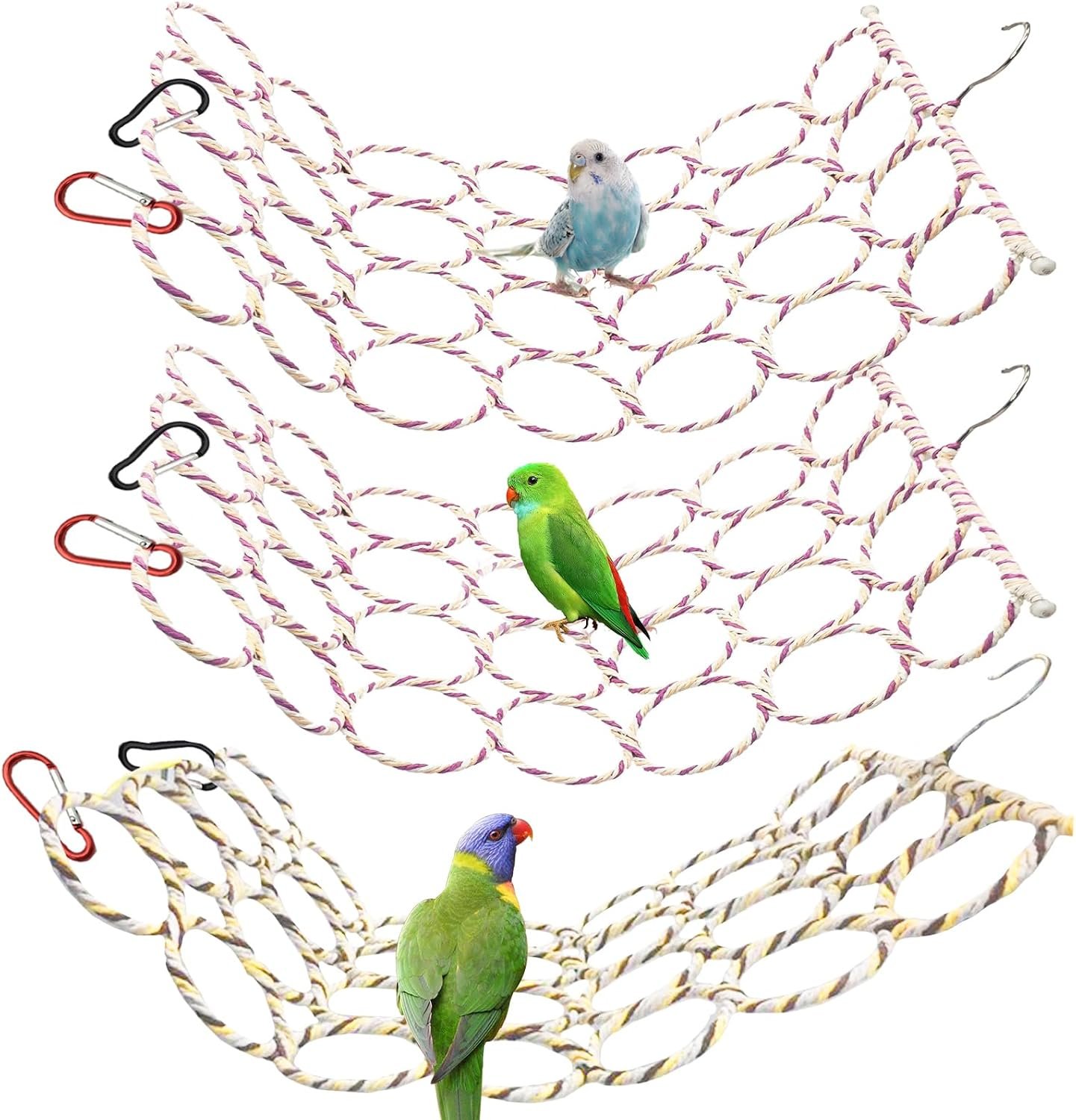 BNOSDM Bird Climbing Net 3Pcs Parrot Hemp Rope Ladder Budgie Climbing Swing