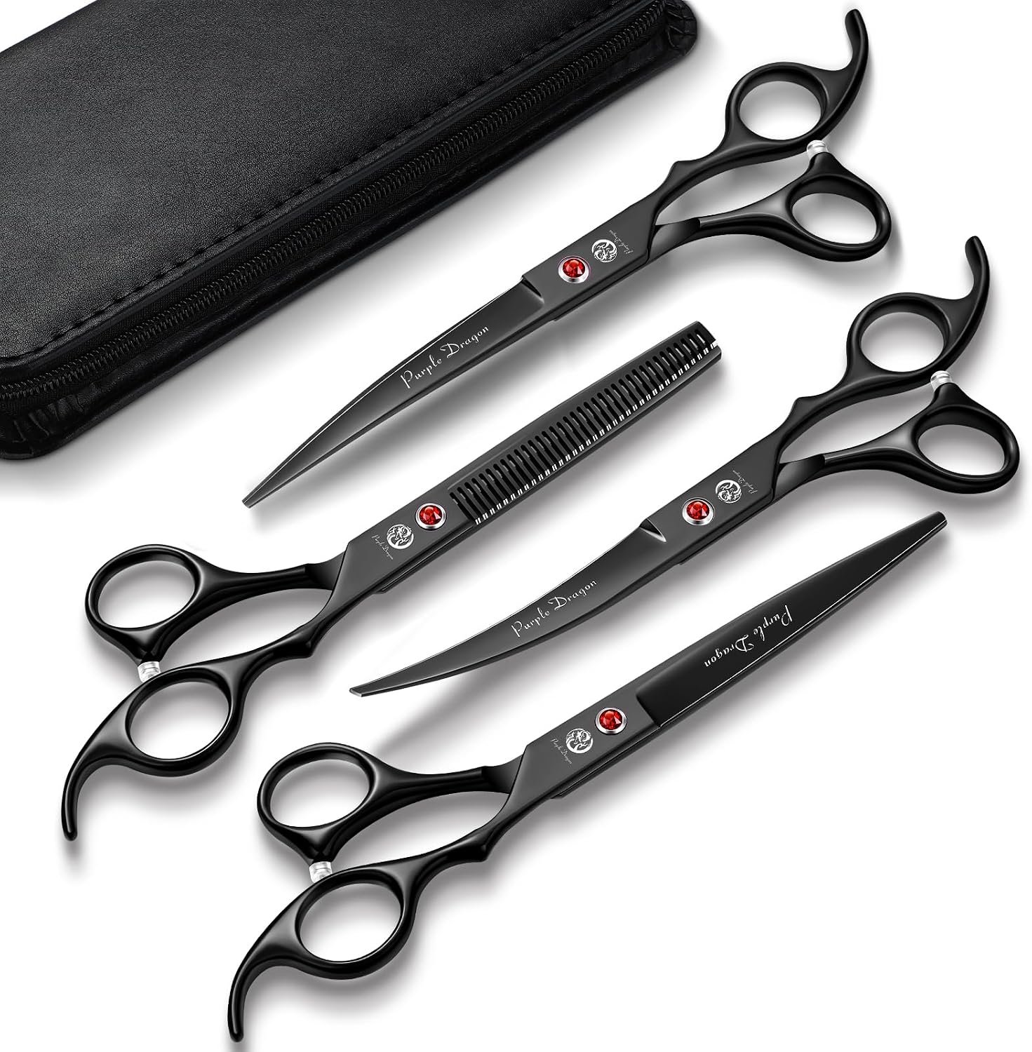 Purple Dragon Dog Grooming Scissors Set – 7 inch Black Pet Scissors Kit