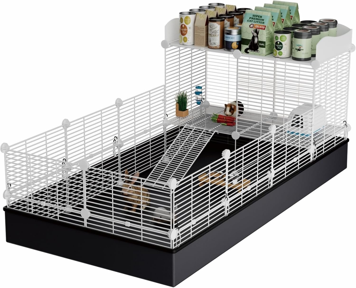 STILLCOVE 2-Tier Guinea Pig Cages Indoor, with Top & Waterproof Mat