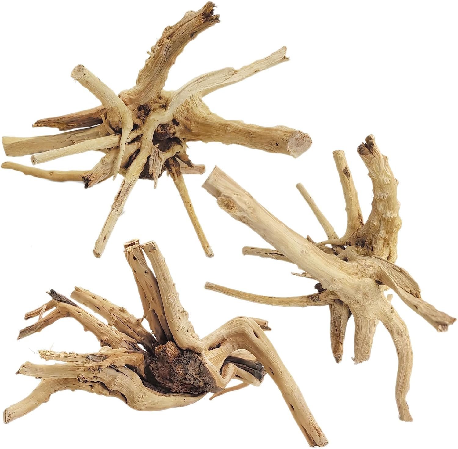 Tfwadmx Aquarium Driftwood, 7-11″ Spider Wood Sinkable Driftwood for Fish Tank Decorations Natural Branches for Reptile, Assorted Spider Wood Branch Pack of 3