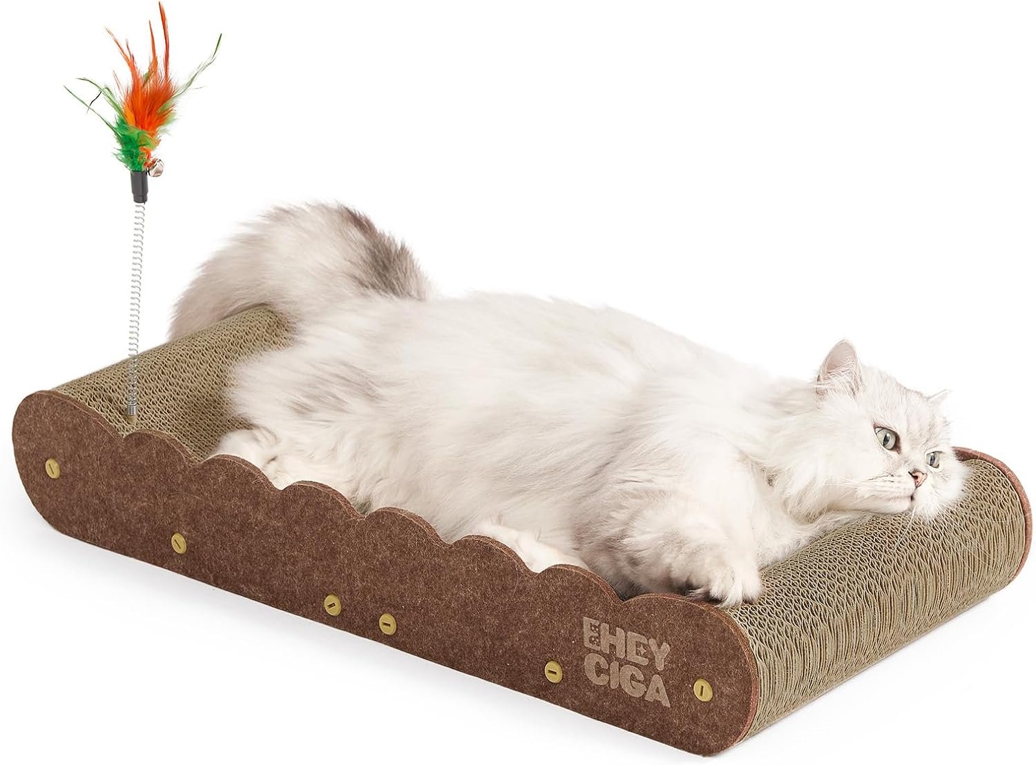 EHEYCIGA 26″ Large Cardboard Cat Scratcher Bed with 2 Cat Toys, Brown