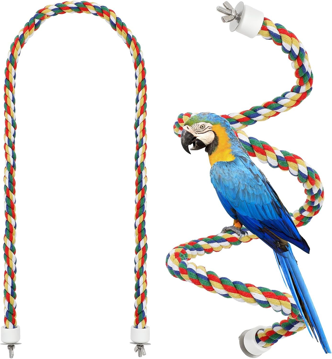 iplusmile Bird Rope Perch Swing & Climbing Toy – 40-Inch Extra Long Soft Spiral Colorful Cotton Rope for Parrots Cockatiels Parakeets Budgie Cage Accessories