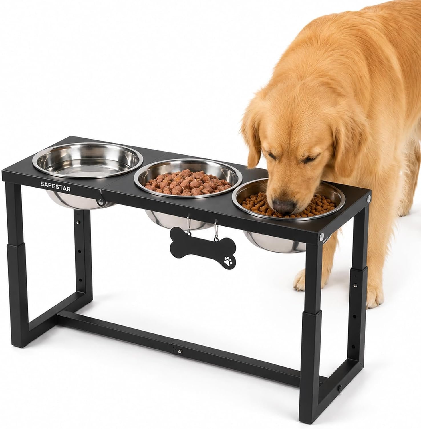 Elevated Dog Bowls for Medium/Large Breed – (9”/11.5”/14”) 3 Adjustable Tall Raised Dog Bowl Stand with 3 Stainless Steel Bowls(58oz) – Metal Dog Food Bowls for Neck & Joint Protection