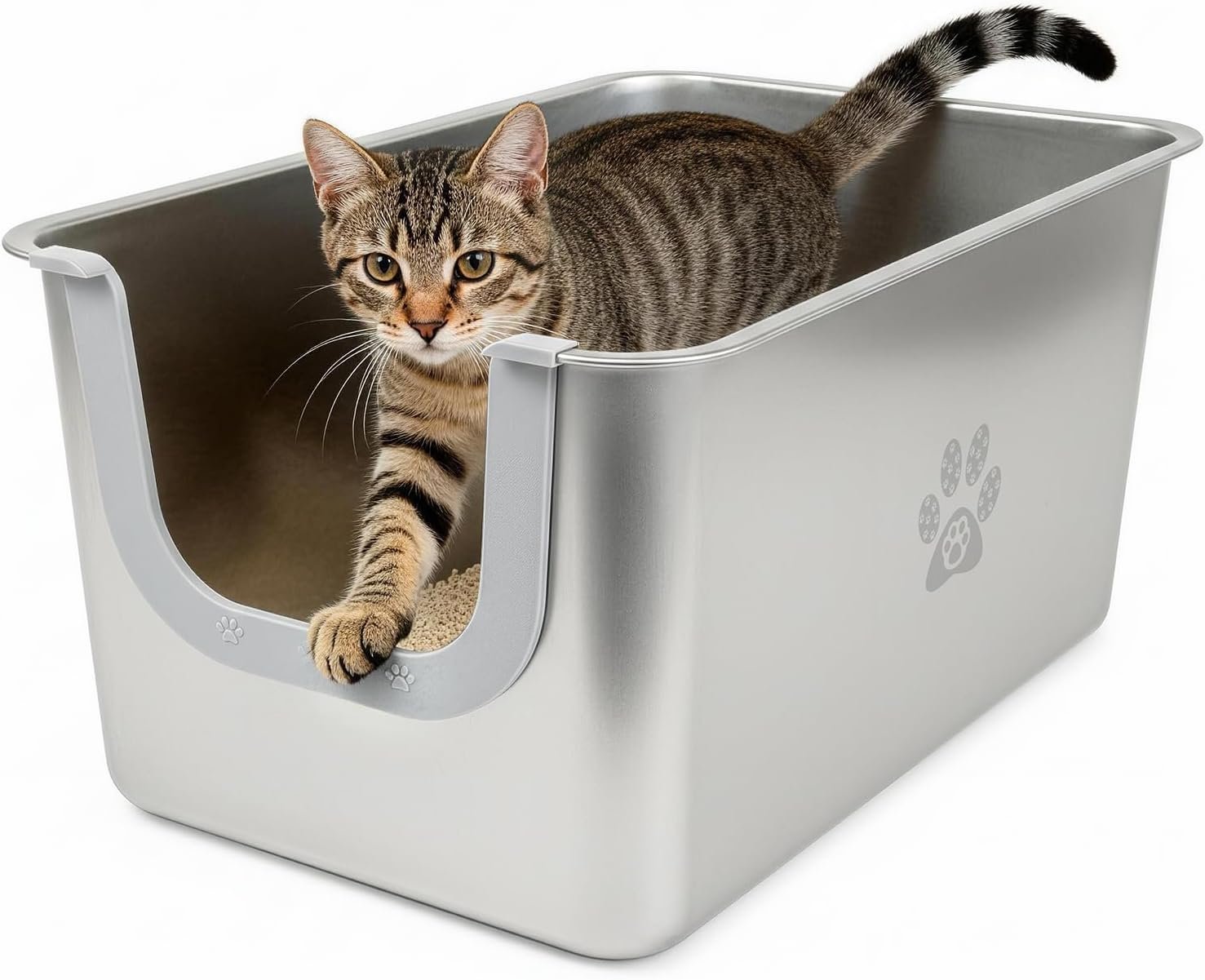 Stainless Steel Litter Box 11.8″ High Sides for Big & Medium Cats