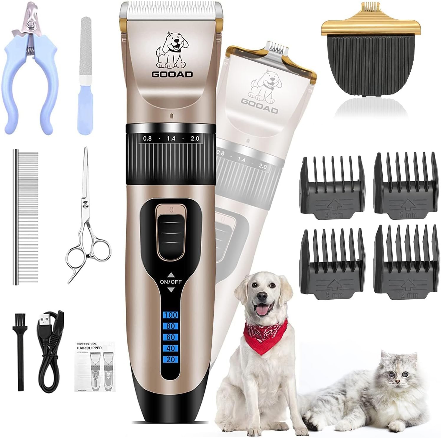 Dog Clippers Grooming Kit and Trimmer for Small and Large Dogs Cats