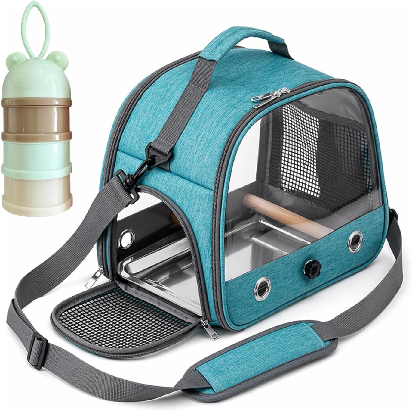 Bird Travel Carrier Cage with Perch & Steel Tray, Portable Small Pet Backpack for Parrots, Bearded Dragons, Guinea Pigs & Rabbits – Breathable Mesh Outdoor Bag for Vet Visits, Walks & Travel（Blue）