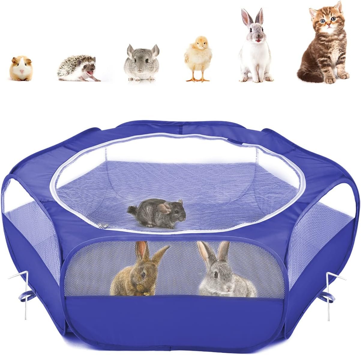 Pawaboo Small Animal Playpen with Zippered Cover,Indigo