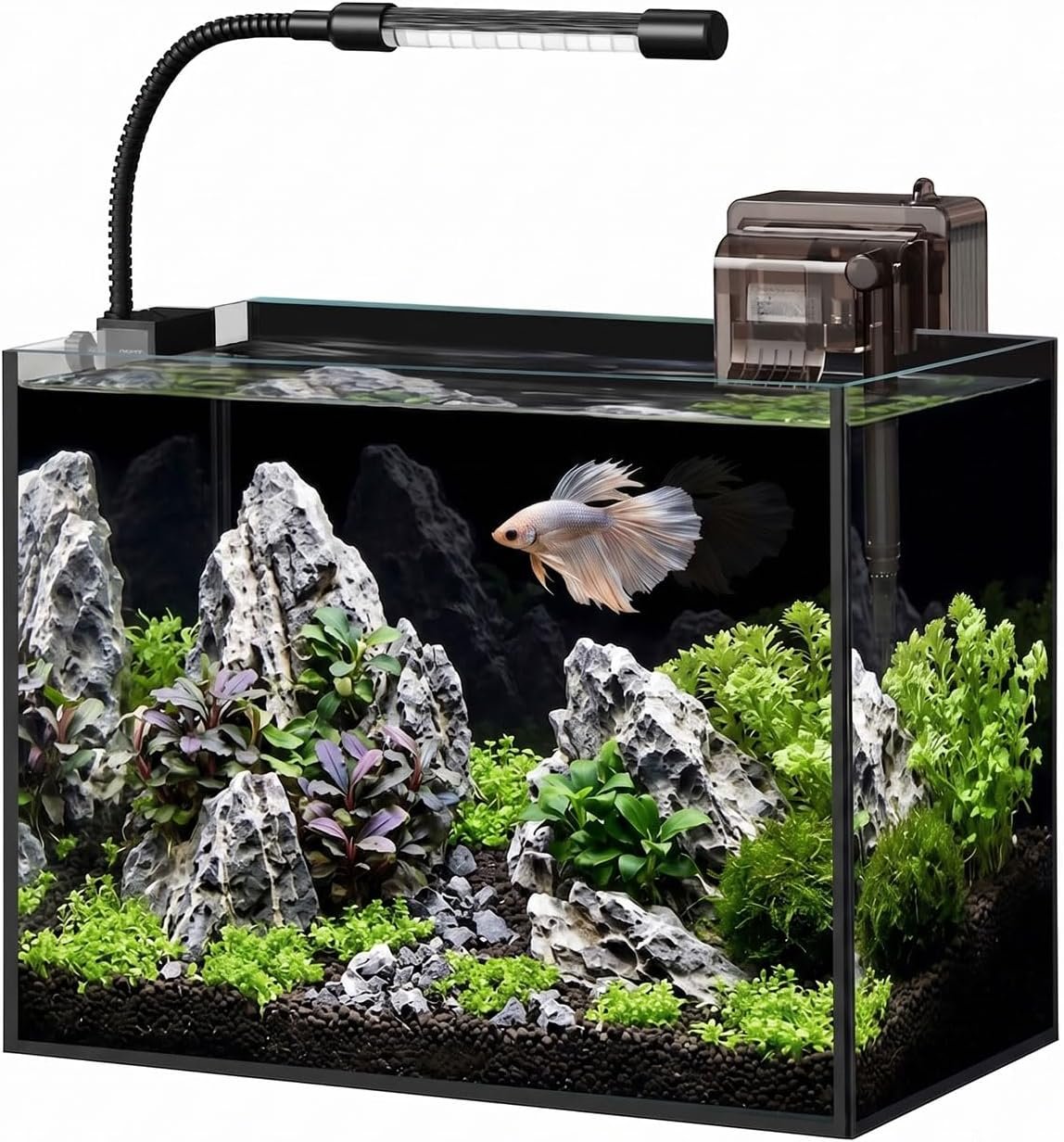 2.5 Gallon Nano Aquarium Starter Kit, Rimless Glass Fish Tank Kit