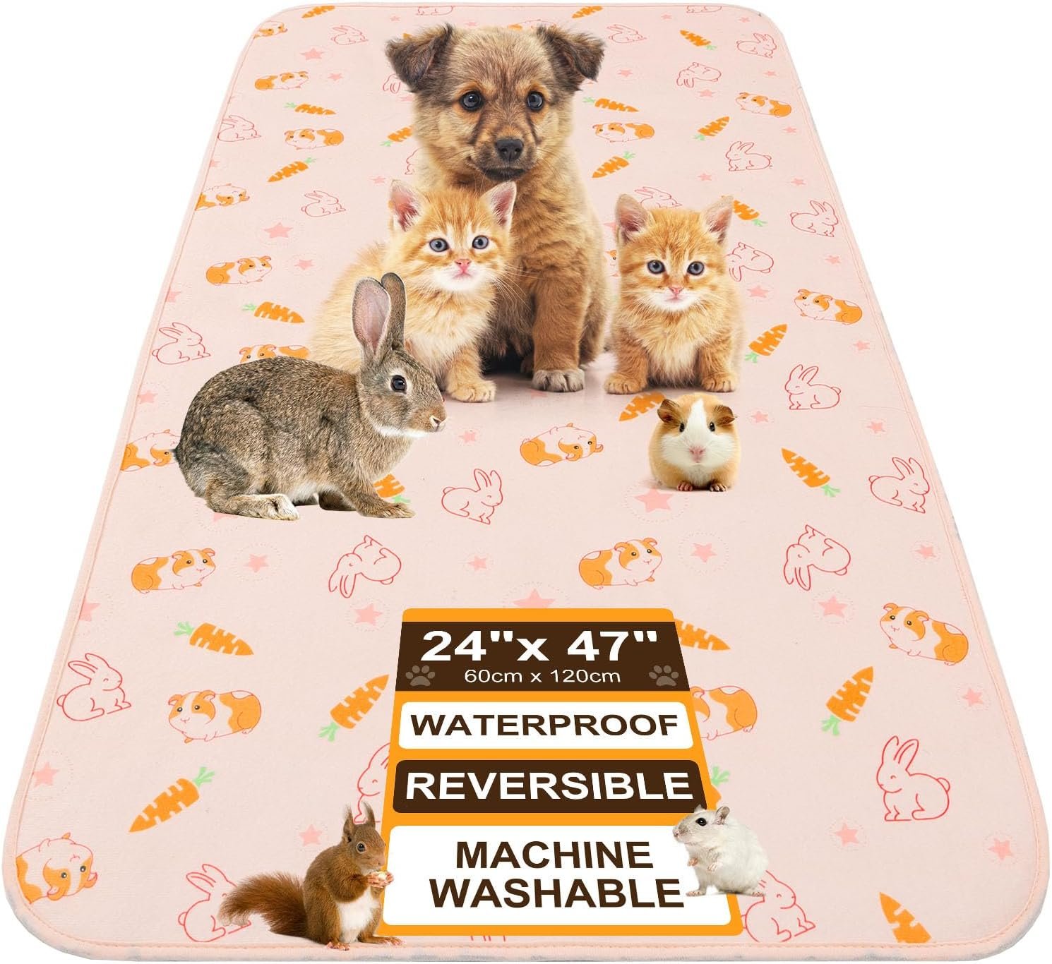 BEAUTYZOO 2Pack Washable Reversible Guinea Pig Cage Liners, Fleece Bedding
