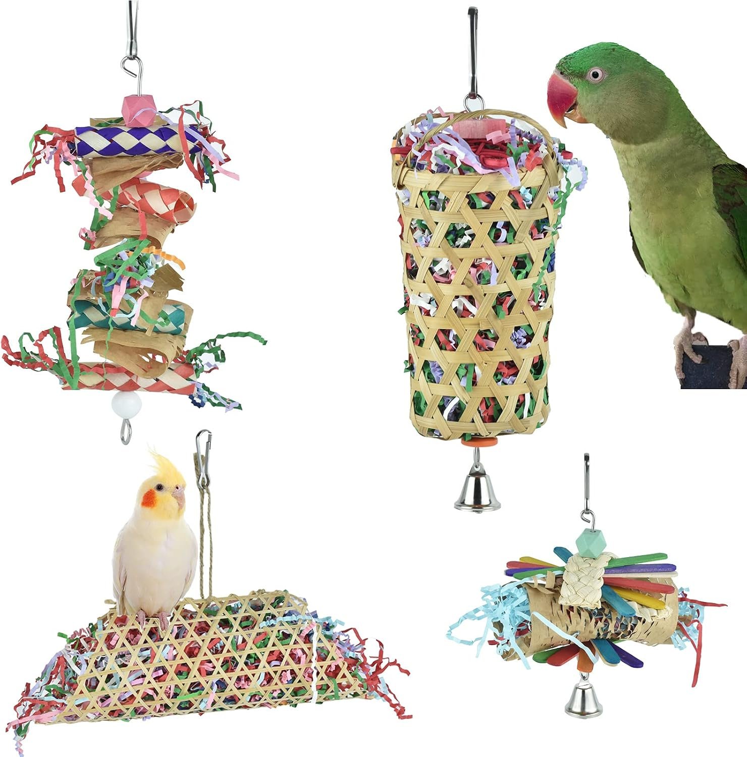 4 Pack Bird Foraging Shredder Basket Toy Parakeet Cockatiel Paper Cage Chew